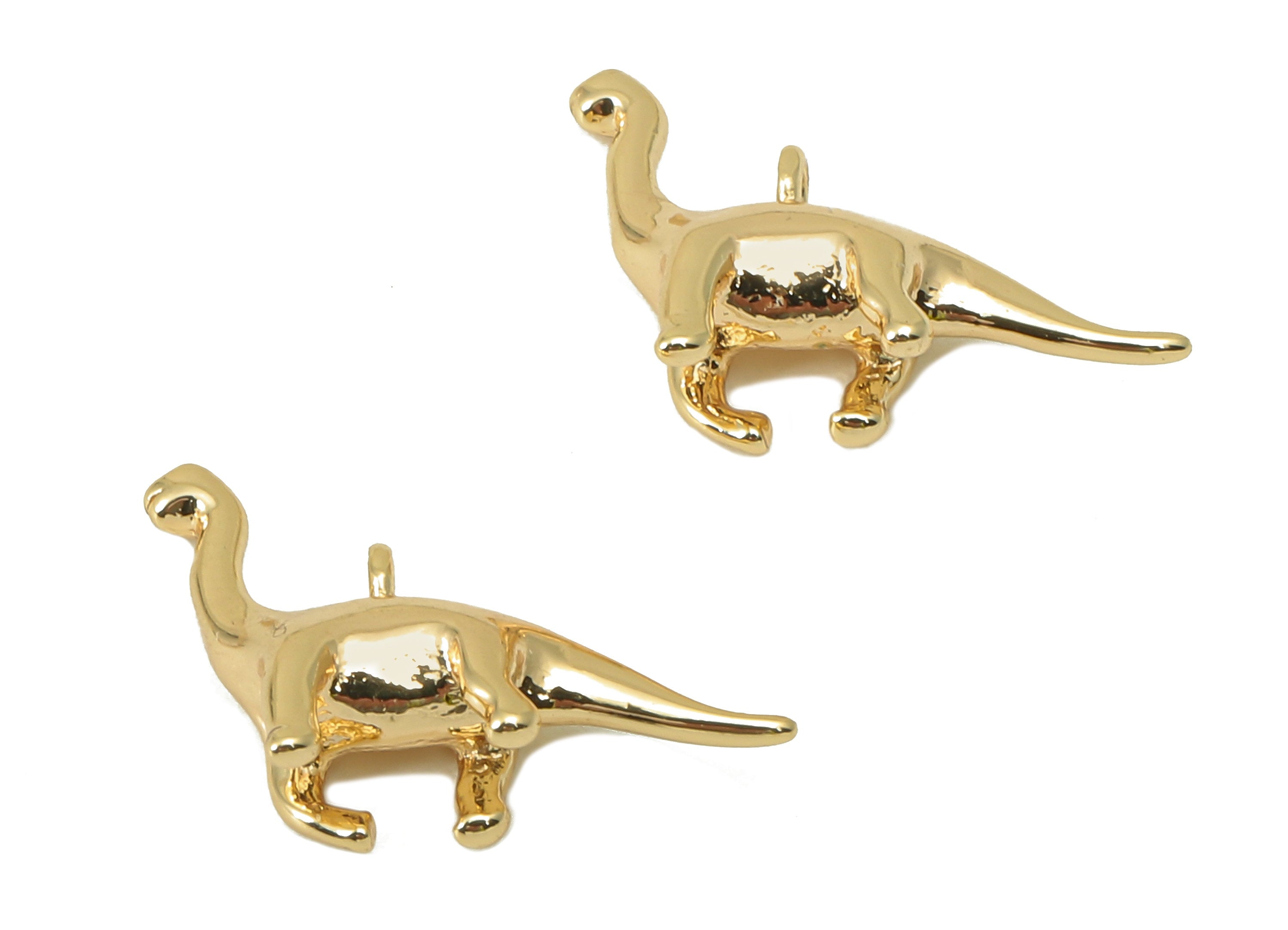 Brass Dinosaur Earring Charm - Brass Dinosaur Charm - Brass Animal Pendant - 18K Real Gold Plated - 18.91 x 13.12 x 4.57mm - RGP5956 - DOMEDBAZAAR
