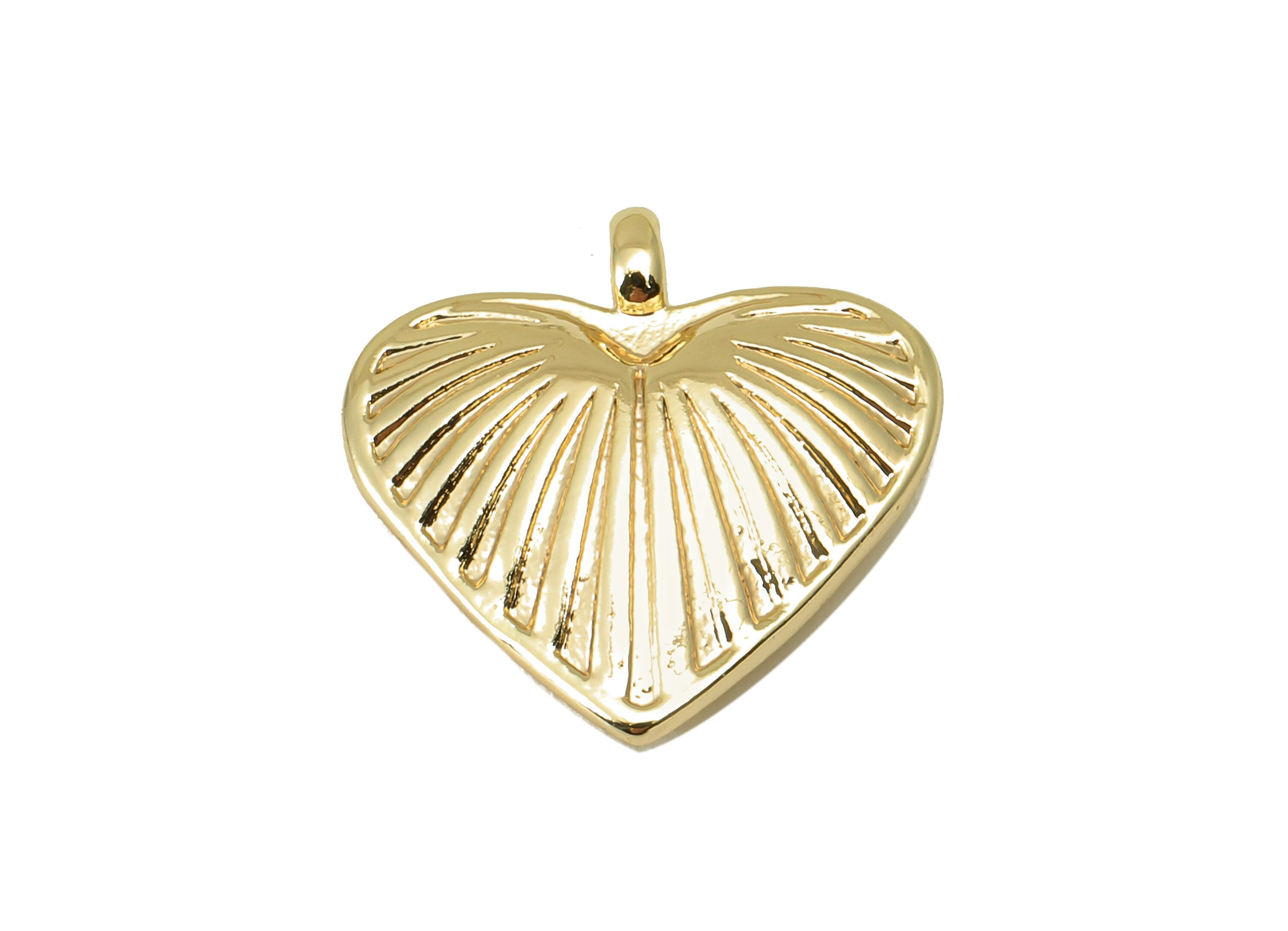 Brass Heart Earring Charm - Brass Textured Heart Charm - Cubic Heart Pendant - For Necklace -18K Real Gold Plated - 17.81x17x3.85mm- RGP5959 - DOMEDBAZAAR
