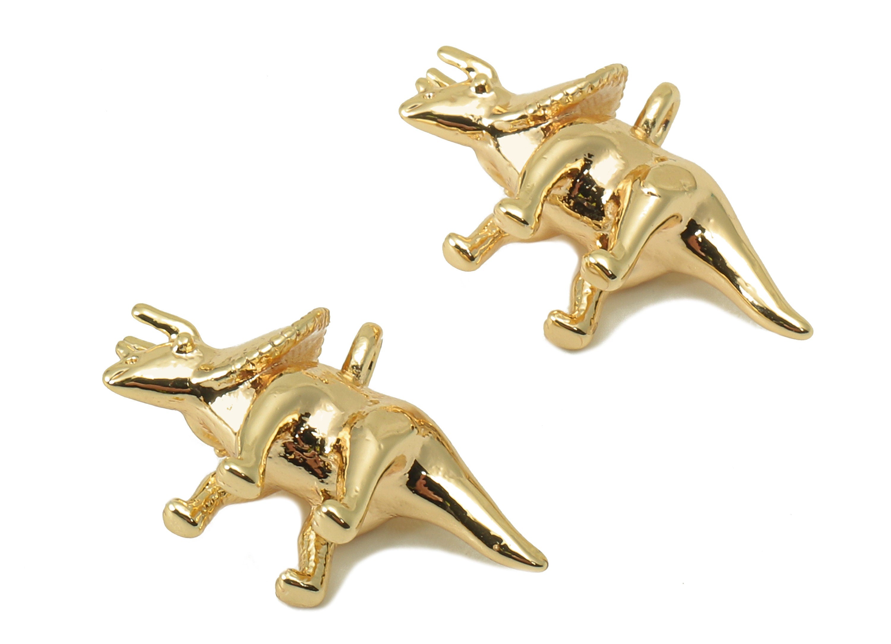 Brass Dinosaur Earring Charm - Brass Diplodocus Charm - Brass Animal Pendant - 18K Real Gold Plated - 17.34 x 10.58 x 5.65mm - RGP5960 - DOMEDBAZAAR