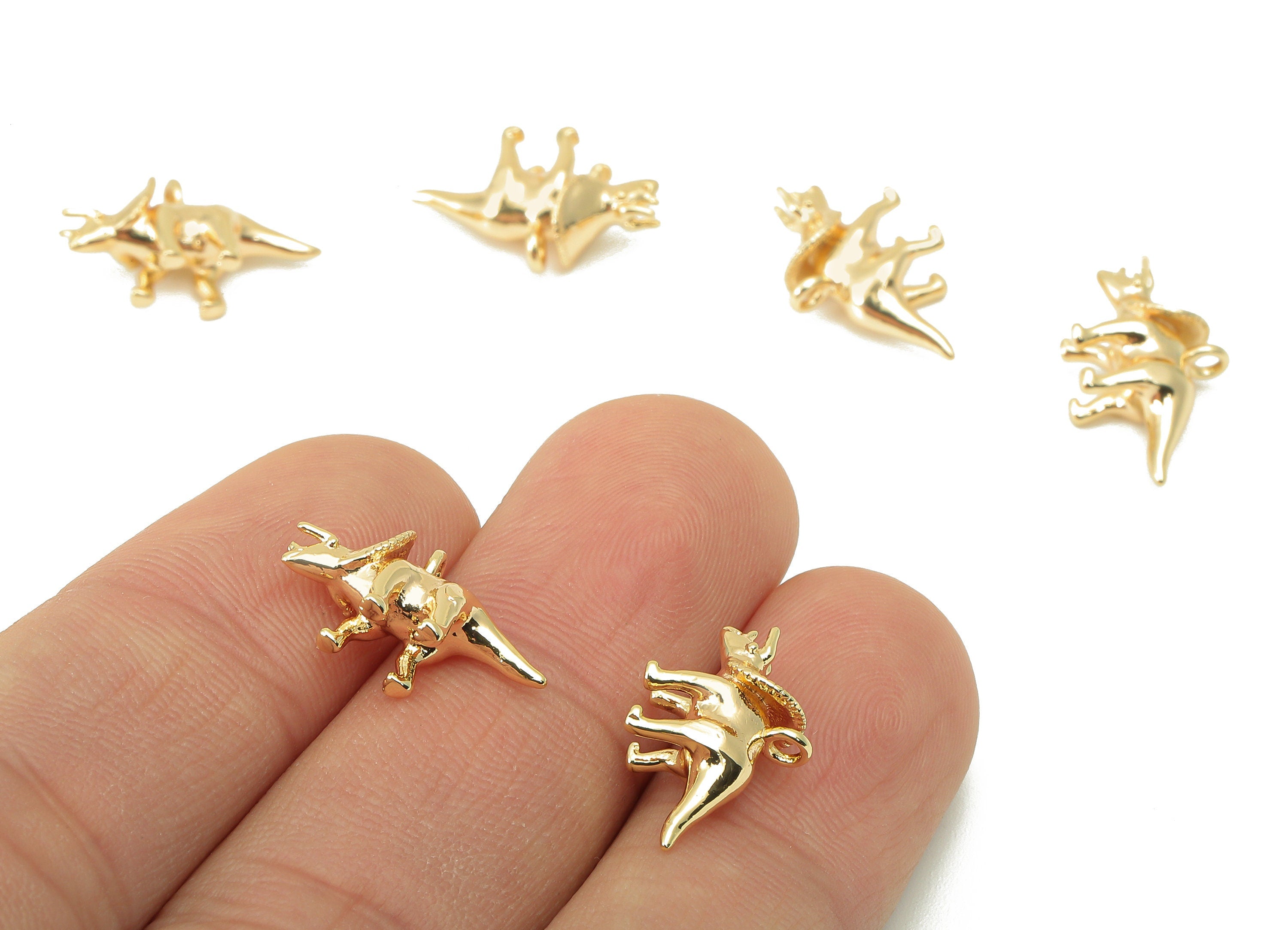 Brass Dinosaur Earring Charm - Brass Diplodocus Charm - Brass Animal Pendant - 18K Real Gold Plated - 17.34 x 10.58 x 5.65mm - RGP5960 - DOMEDBAZAAR