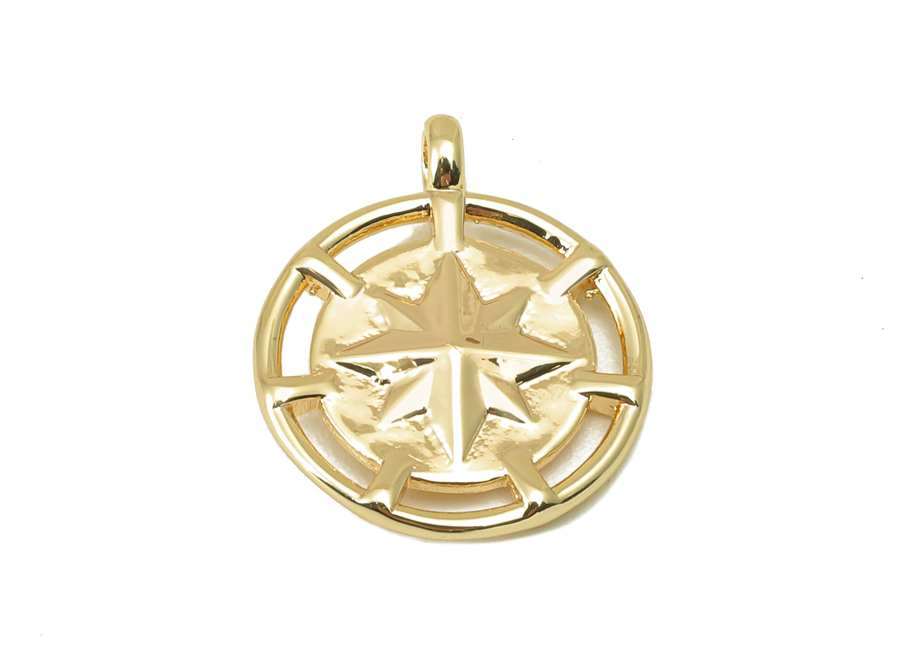 Brass Round Earring Charm - Brass North Star Charm - Brass Cubic Star Pendant - 18K Real Gold Plated -18.75 x 15.47 x 2.9mm - RGP5962 - DOMEDBAZAAR