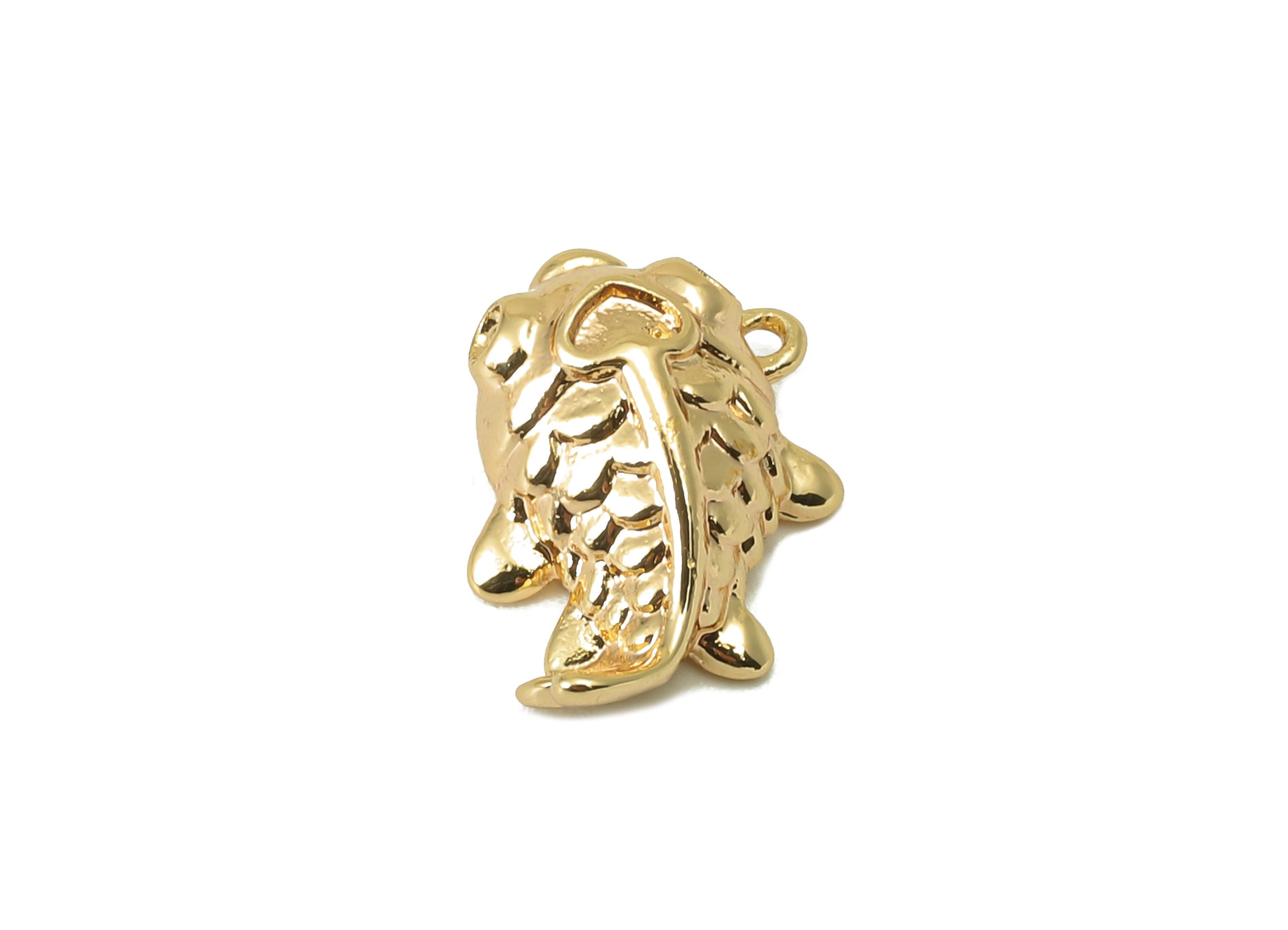 Brass Fish Earring Charm - Brass Textured Goldfish Charm - Cubic Animal Pendant -DIY Finding - 18K Real Gold Plated -14x10 x 2.2mm - RGP5964 - DOMEDBAZAAR