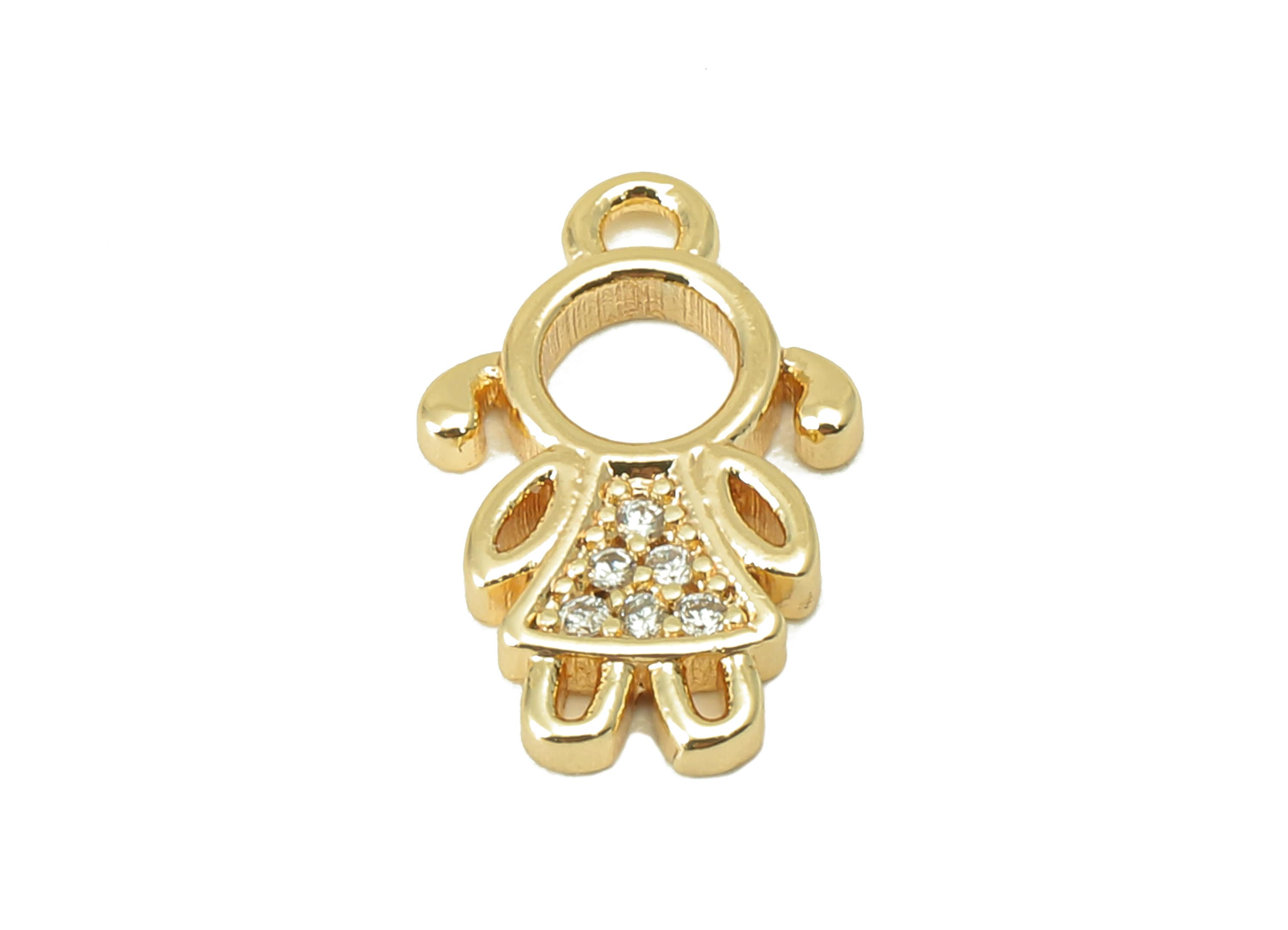 Brass Baby Earring Charm - Brass Baby Girl CZ Charm - Cubic zirconia Baby Pendant -DIY Finding - 18K Real Gold Plated -13x9x 1.54mm- RGP5964 - DOMEDBAZAAR