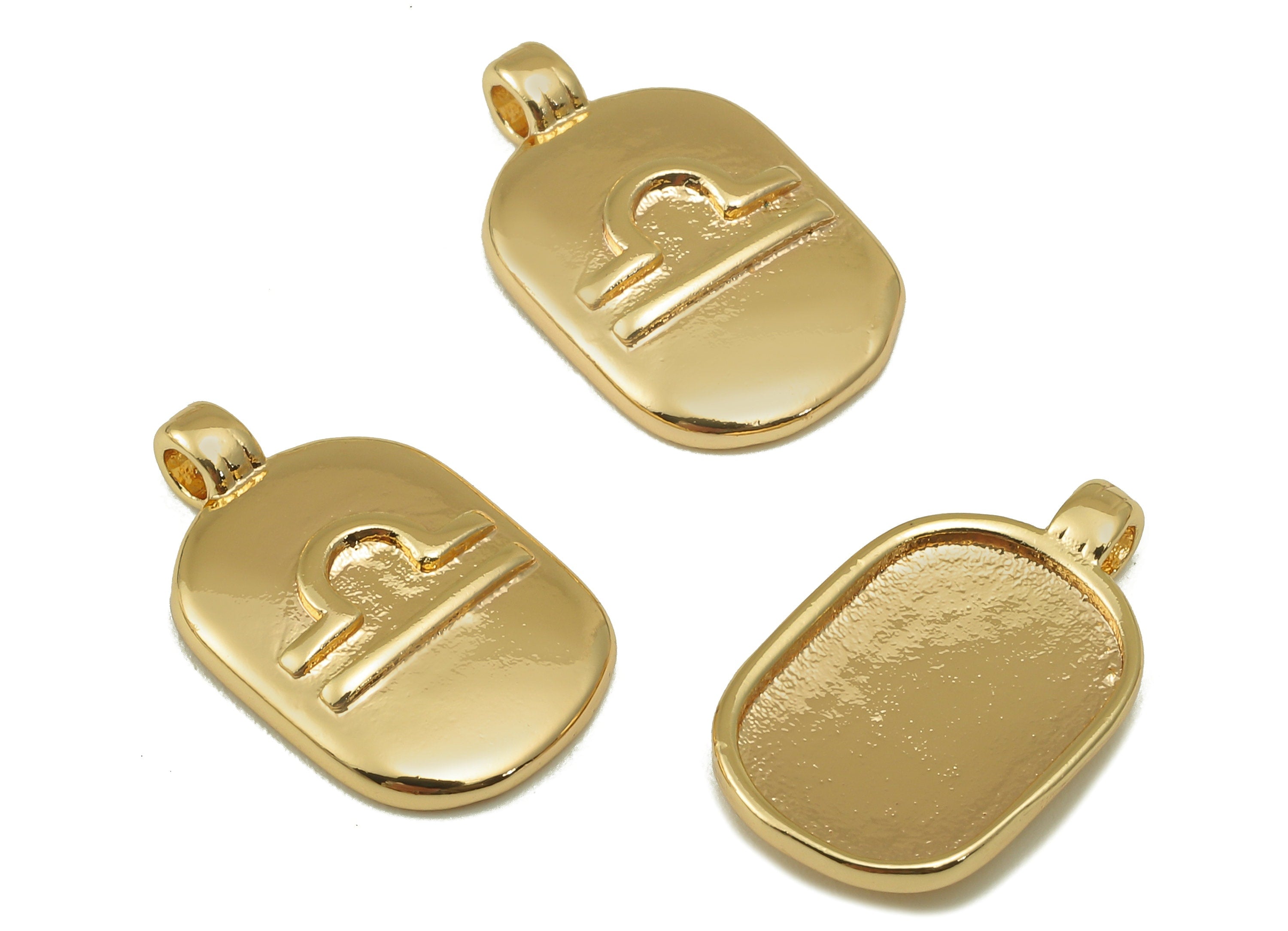 Brass Oval Earring Charm - Brass Constellation Earring -Textured Oval Libra Pendant-18K Real Gold Plated-JewelryMaking-18x11x3mm-RGP6669G - DOMEDBAZAAR