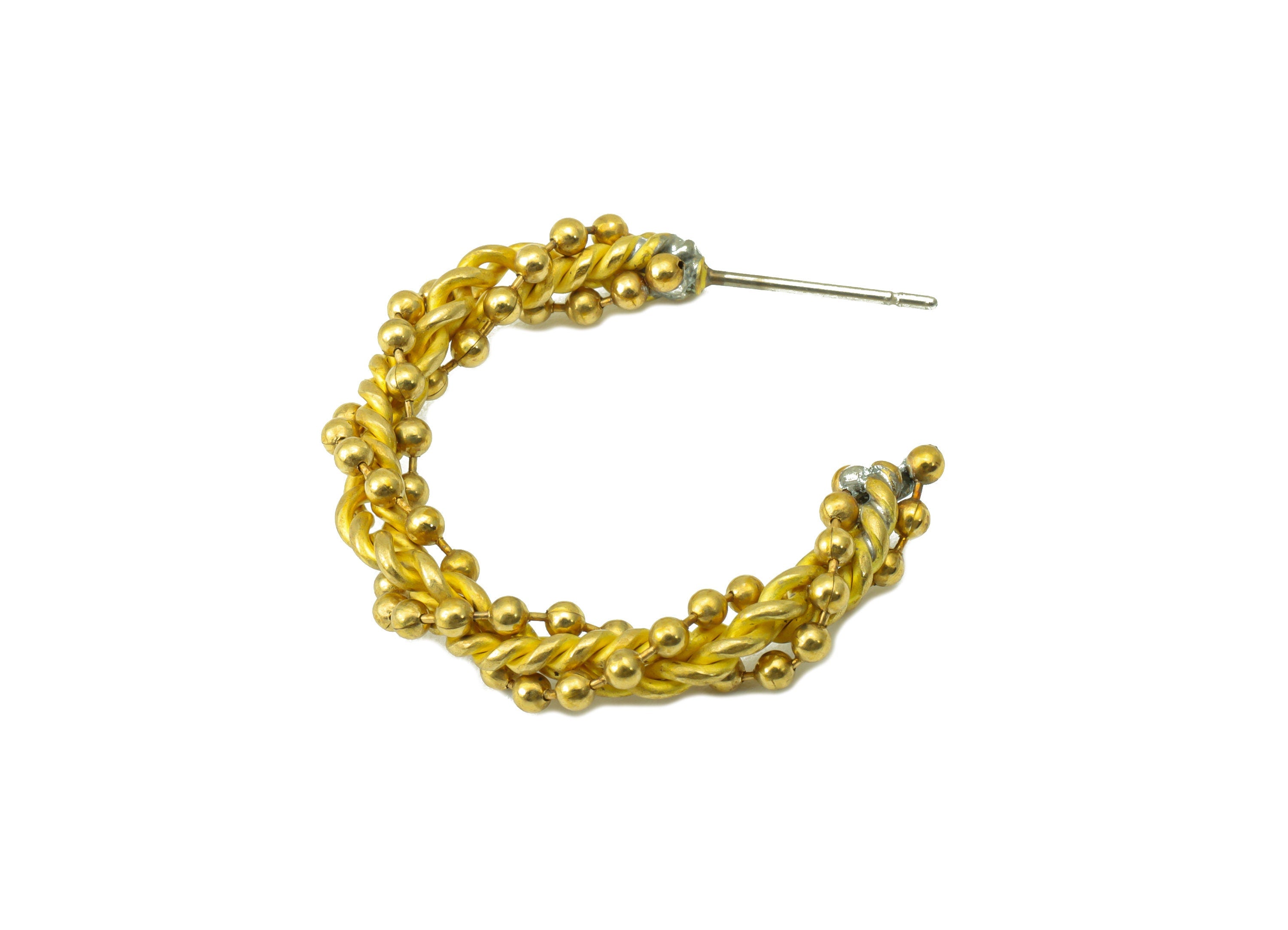 Brass Ball Chain Earring Stud -Raw Brass Twisted Earring Hoop -Twisted Wire Bead Earring - Earring Post -Jewelry Supplies -32x30x5mm -PP8493 - DOMEDBAZAAR