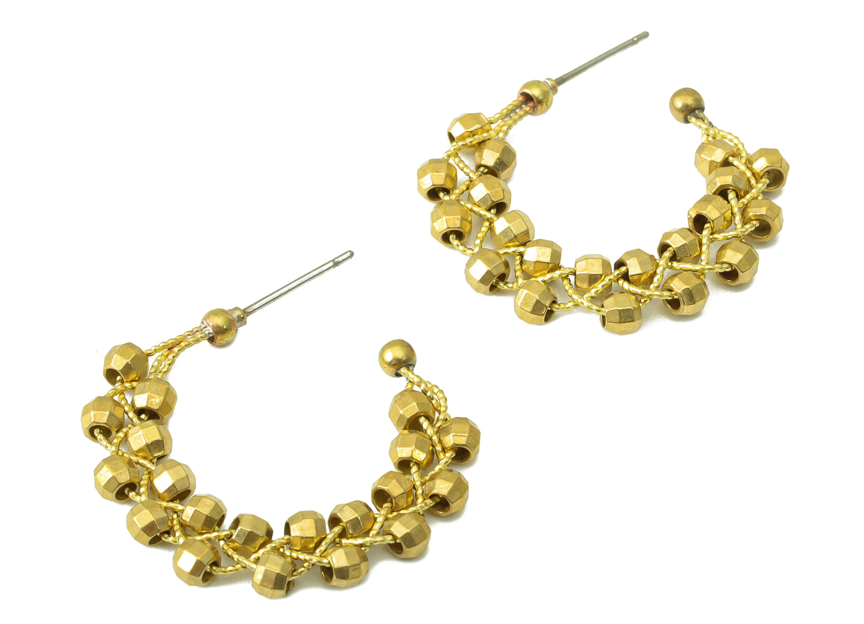 Brass Bead Earring Stud –Raw Brass C Hoop Bead - Wingding Bead Stud - Beaded Brass Wire Earring Hoop -Jewelry Supplies- 34x29x3.6mm-PP8483 - DOMEDBAZAAR