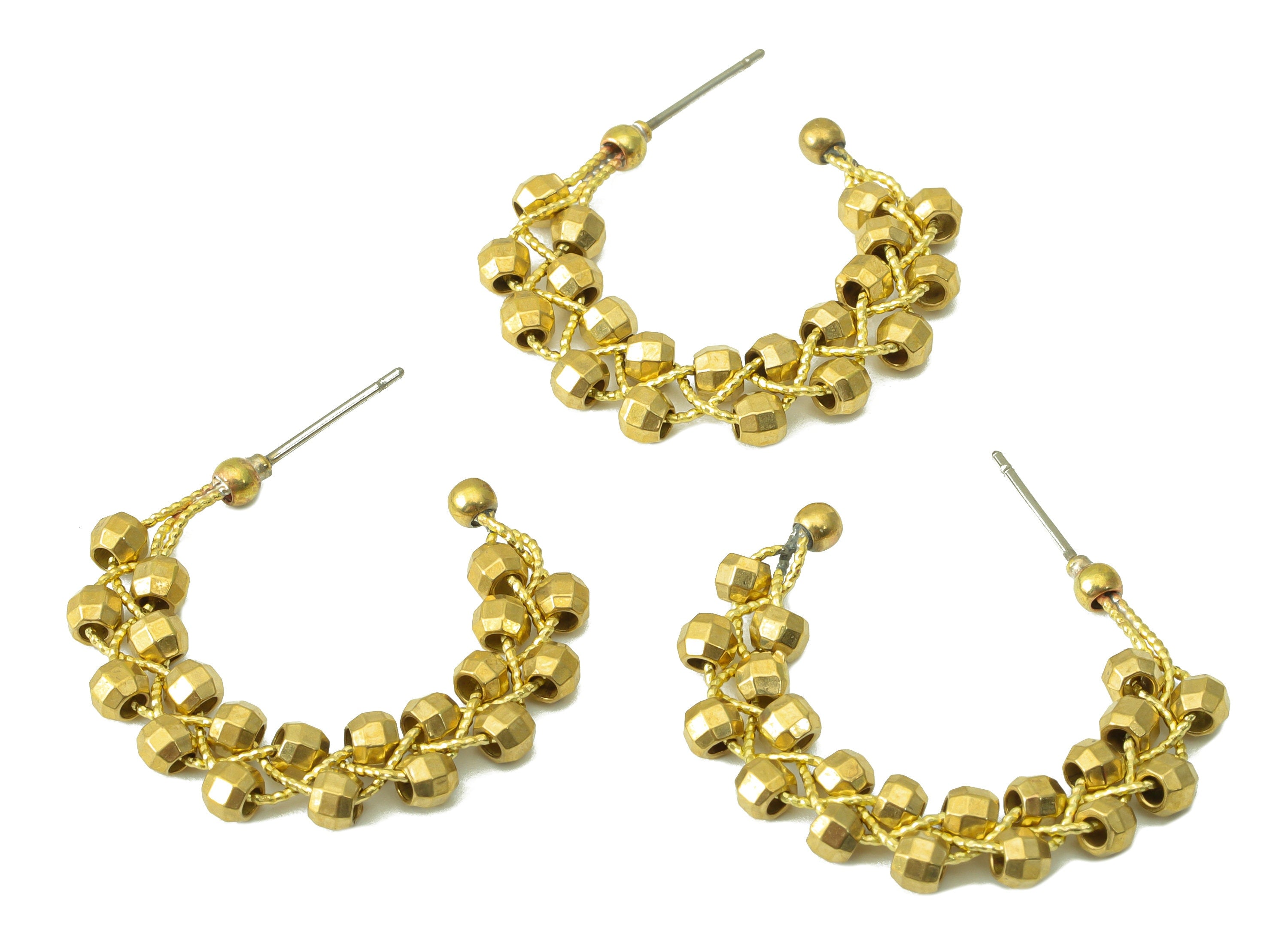 Brass Bead Earring Stud –Raw Brass C Hoop Bead - Wingding Bead Stud - Beaded Brass Wire Earring Hoop -Jewelry Supplies- 34x29x3.6mm-PP8483 - DOMEDBAZAAR