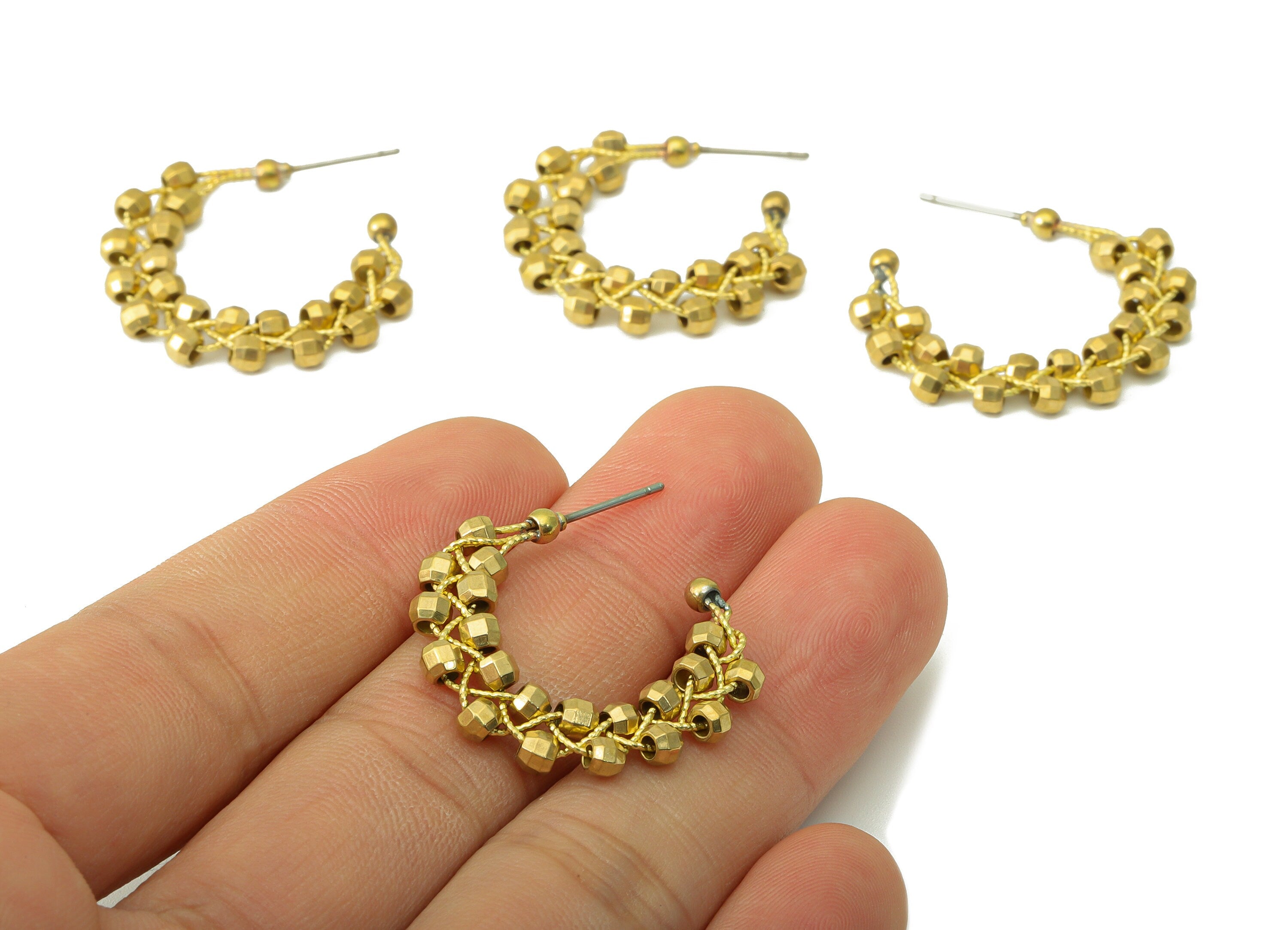 Brass Bead Earring Stud –Raw Brass C Hoop Bead - Wingding Bead Stud - Beaded Brass Wire Earring Hoop -Jewelry Supplies- 34x29x3.6mm-PP8483 - DOMEDBAZAAR