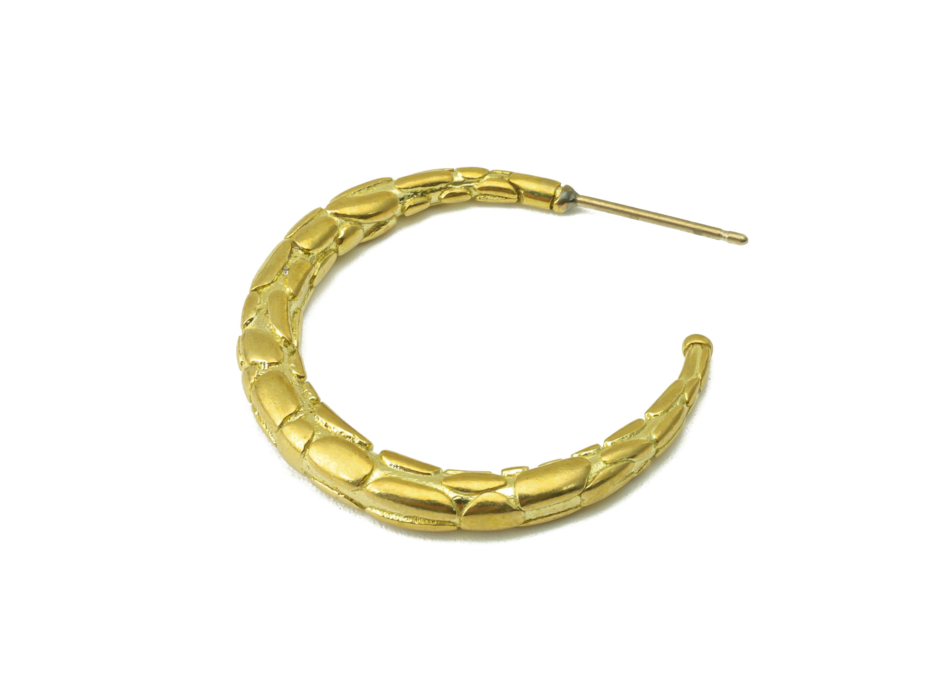 Brass Hoop Earring Stud - Raw Brass Snake Pattern Hoop Earring - C Hoop Stud - Earring Post - Jewelry Supplies - 31.67x27.6x3.77mm-PP8415 - DOMEDBAZAAR