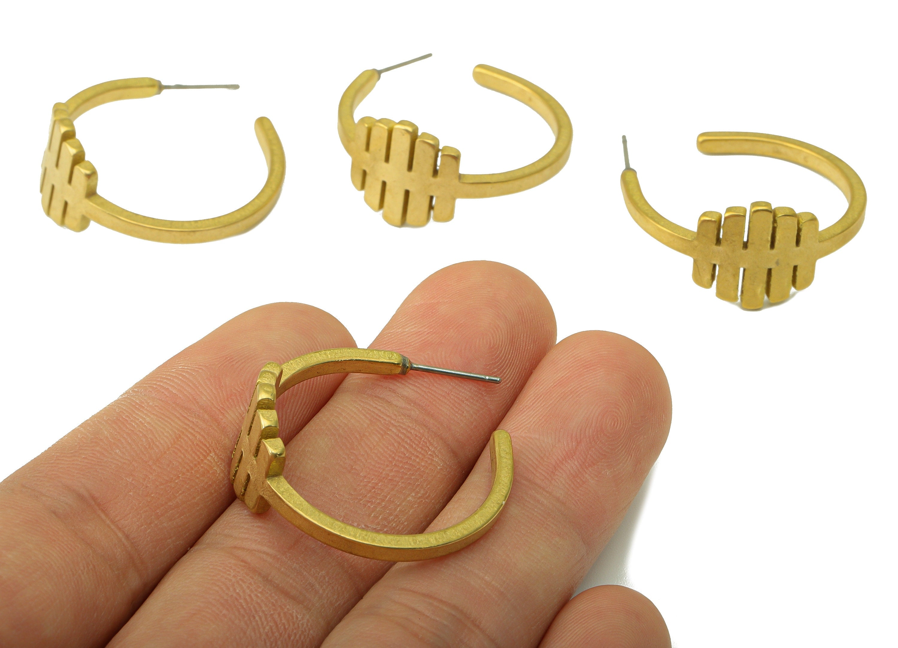 Brass Geometry Earrings Stud - Raw Brass C Hoop Earring Post - Irregular Stud Earring - Pan Flute Hoop Earring -29x32.54x1.93mm - PP8422 - DOMEDBAZAAR