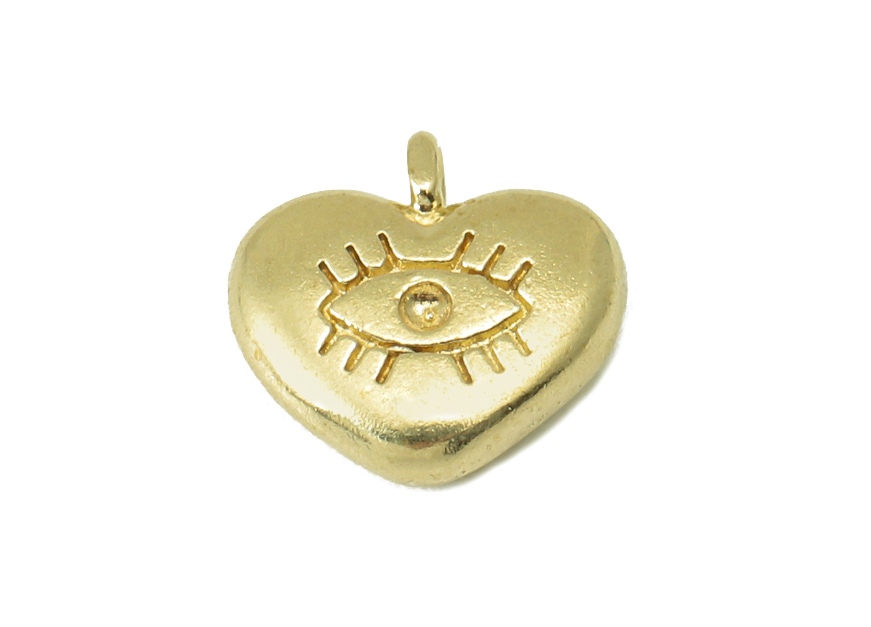 Brass Heart Eye Earring Charms - Raw Brass Eyelash Heart Pendant - Brass Heart Pendant - Jewelry Making Supplies - 9.7x9.95x2.69mm - PP8257 - DOMEDBAZAAR