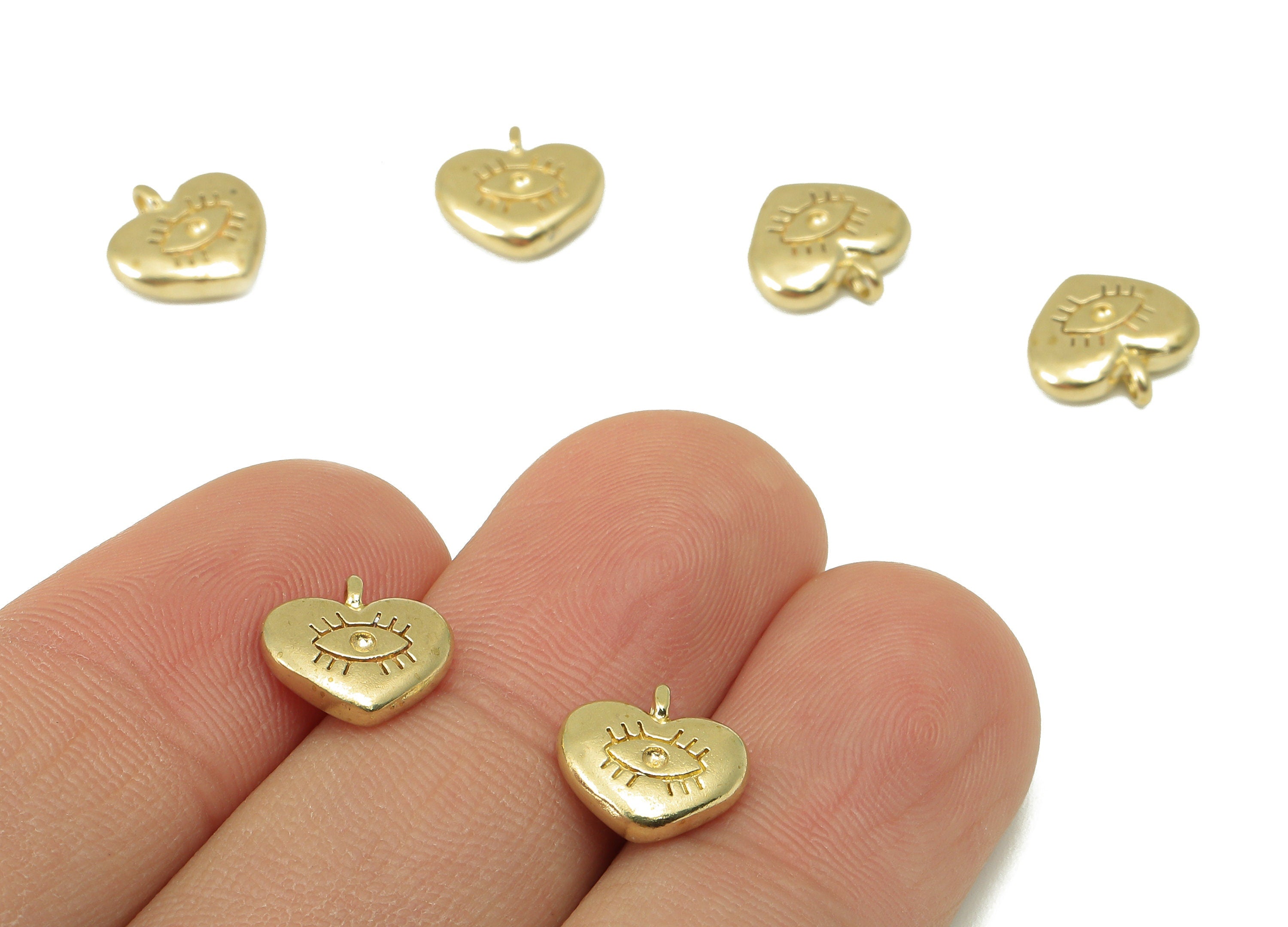 Brass Heart Eye Earring Charms - Raw Brass Eyelash Heart Pendant - Brass Heart Pendant - Jewelry Making Supplies - 9.7x9.95x2.69mm - PP8257 - DOMEDBAZAAR