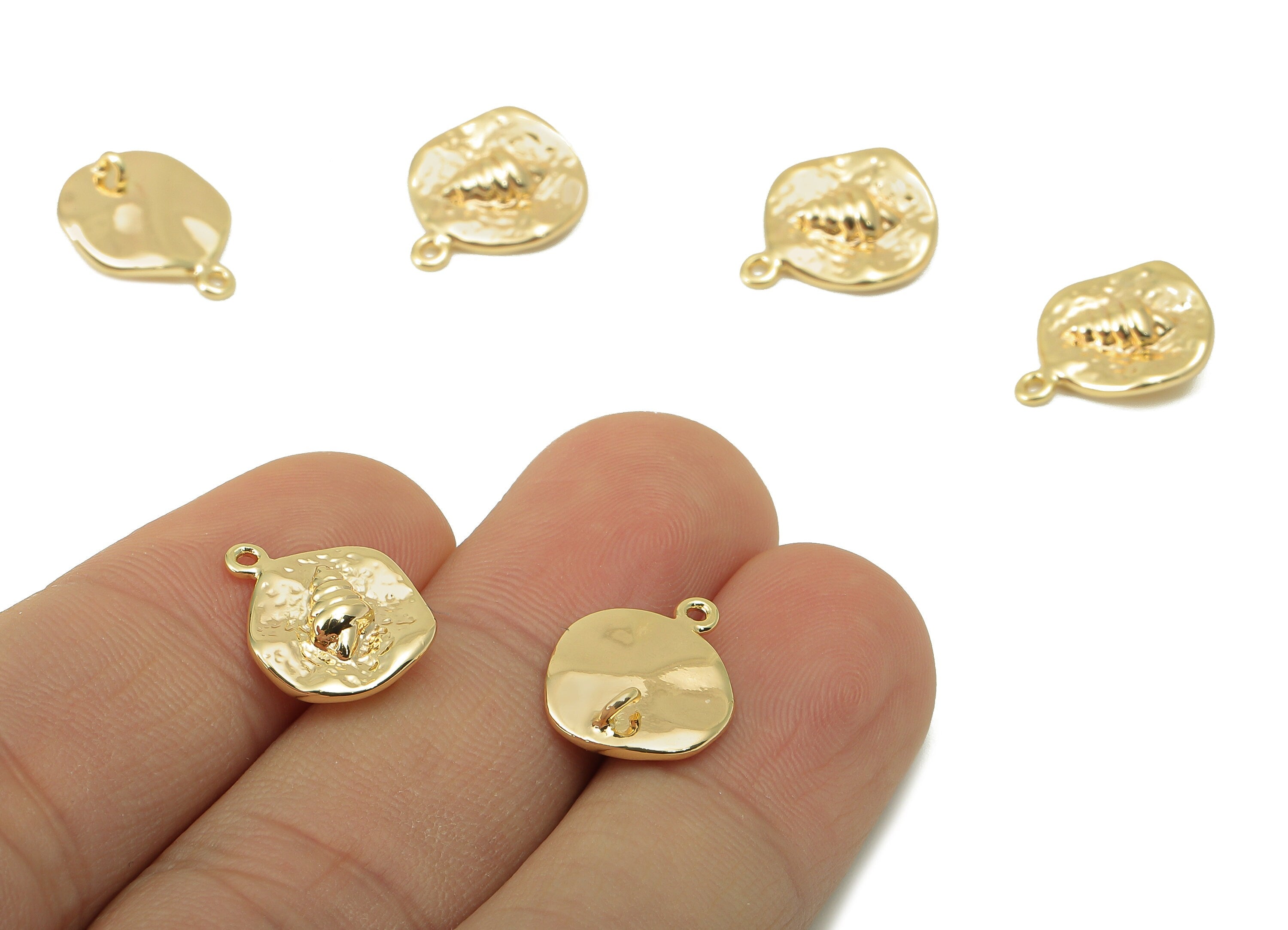 Brass Ice cream Earring Charm - Brass Hammered Charm - Wavy Conch Pendant - DIY Finding - 18K Real Gold Plated -14.61x11.73x 3.42mm- RGP5972 - DOMEDBAZAAR