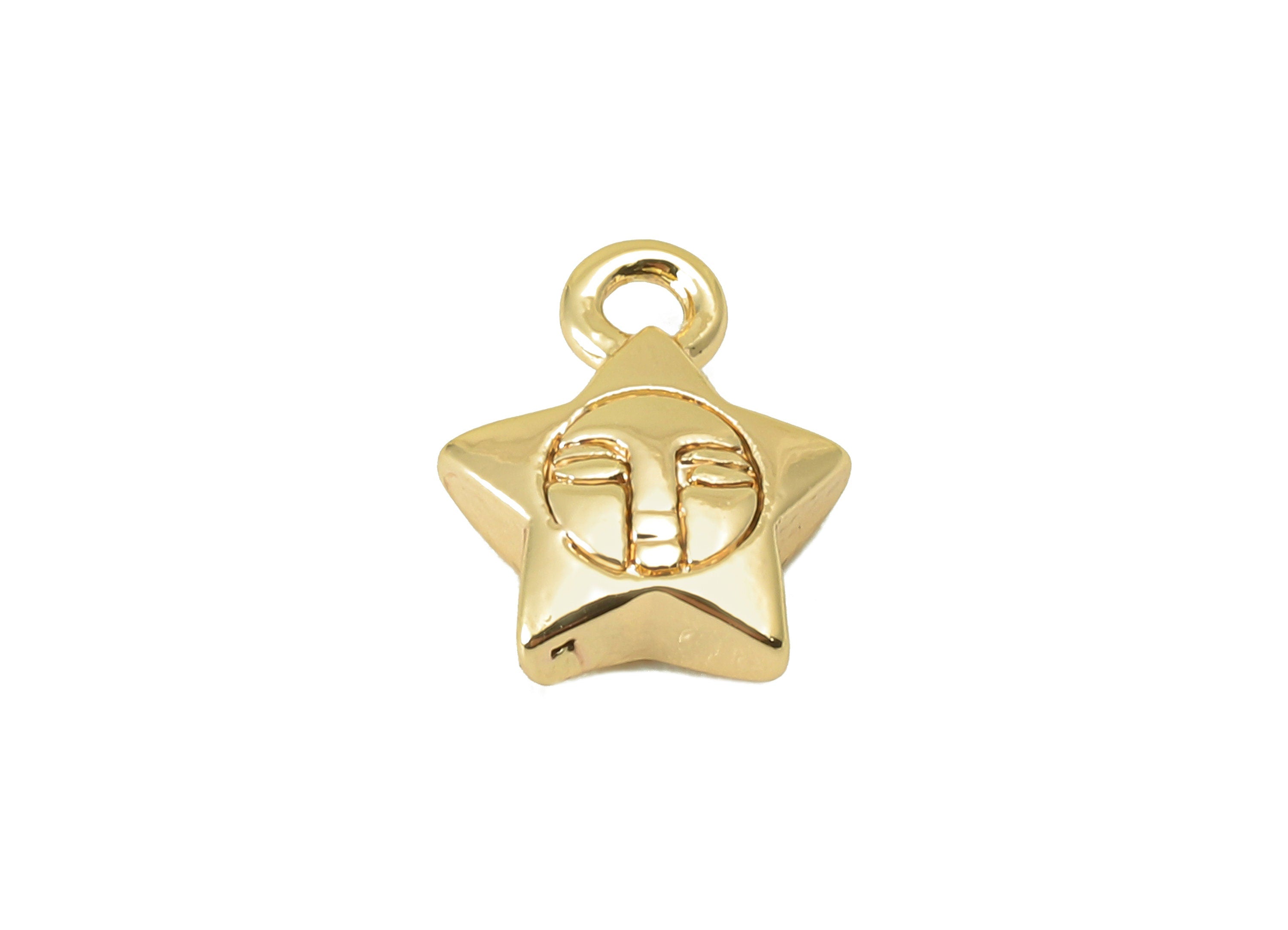 Brass Star Earring Charm - Brass Cubic Mini Star Charm - Brass Star Face Pendant - DIY Finding - 18K Real Gold Plated - 10x8x 2.9mm- RGP5974 - DOMEDBAZAAR