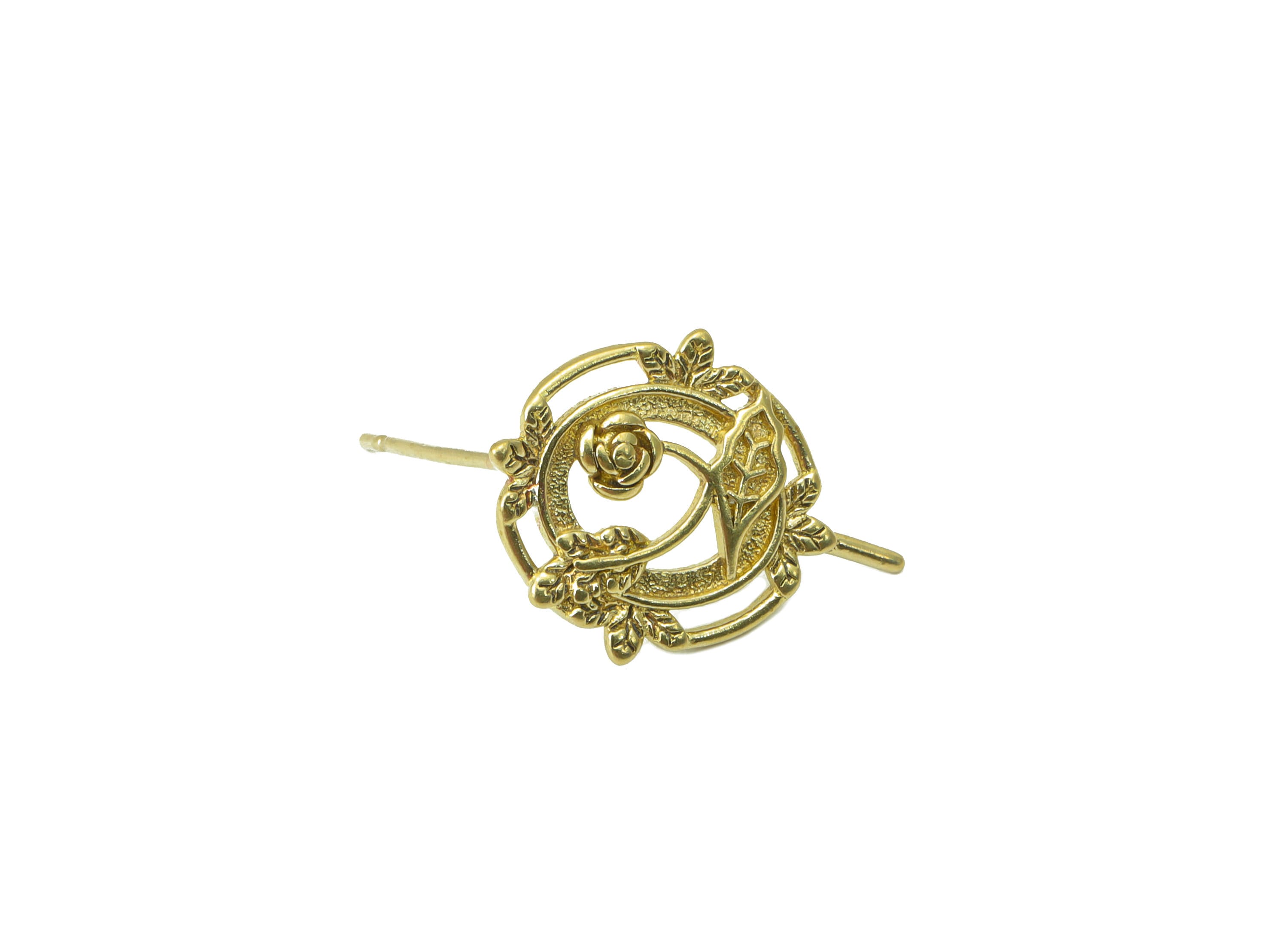 Brass Oval Rose Pattern Post - Raw Brass Rose Stud Earring - Fan With Roses Earring Post -Jewelry Supplies - 17.4x12.8x1.7mm - PP8479 - DOMEDBAZAAR