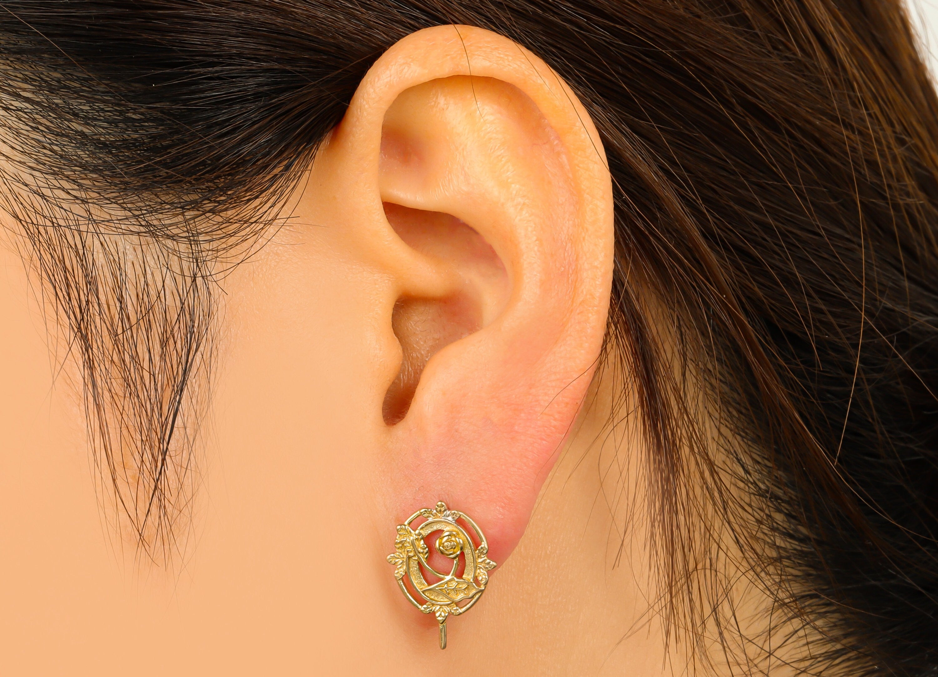 Brass Oval Rose Pattern Post - Raw Brass Rose Stud Earring - Fan With Roses Earring Post -Jewelry Supplies - 17.4x12.8x1.7mm - PP8479 - DOMEDBAZAAR