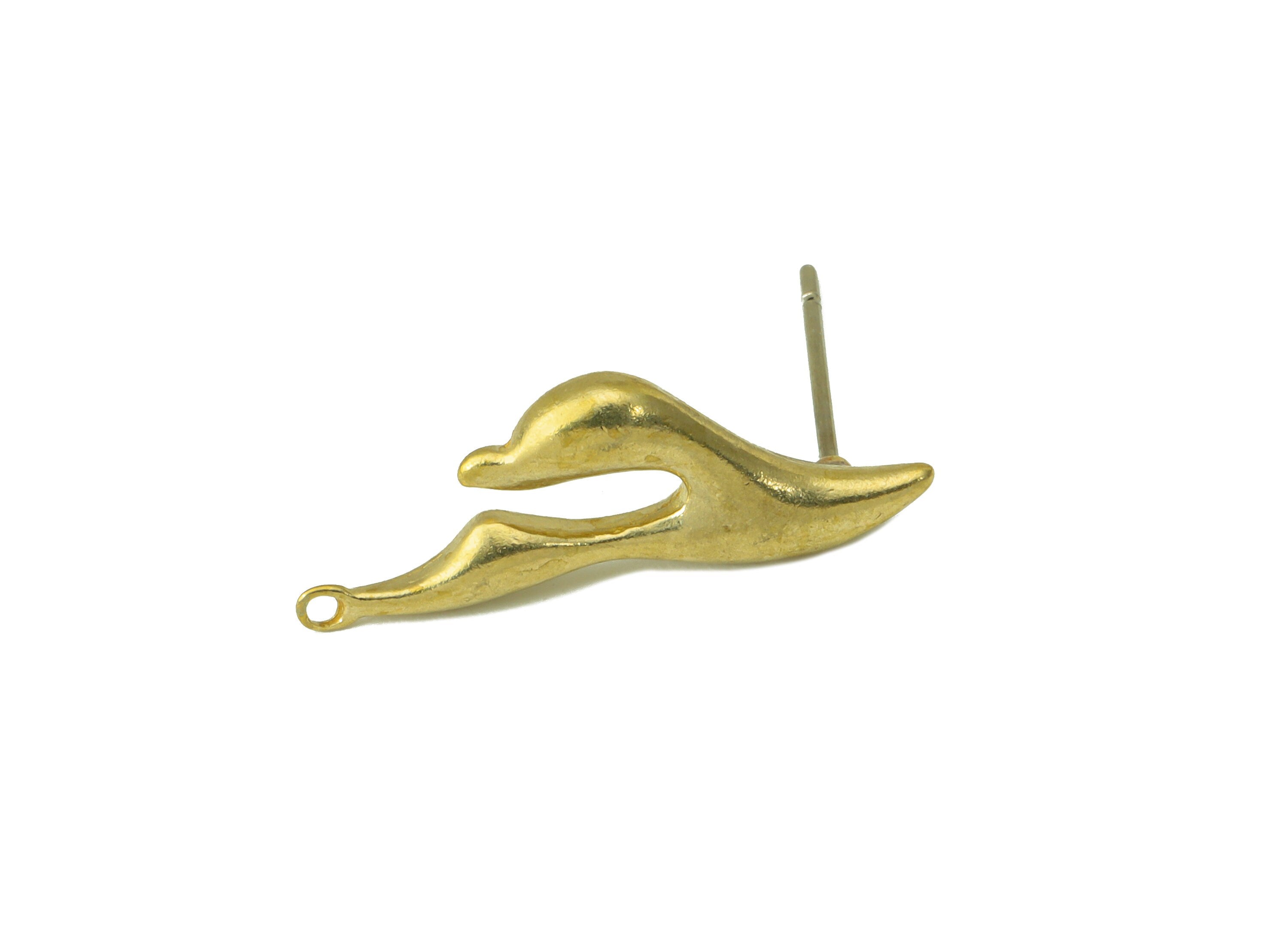 Brass Irregular Earring Stud - Melting Fly Earring Post - Burning Earring Post with Loop - Jewelry Supplies-22.82x8.05x3.27mm - PP8473 - DOMEDBAZAAR