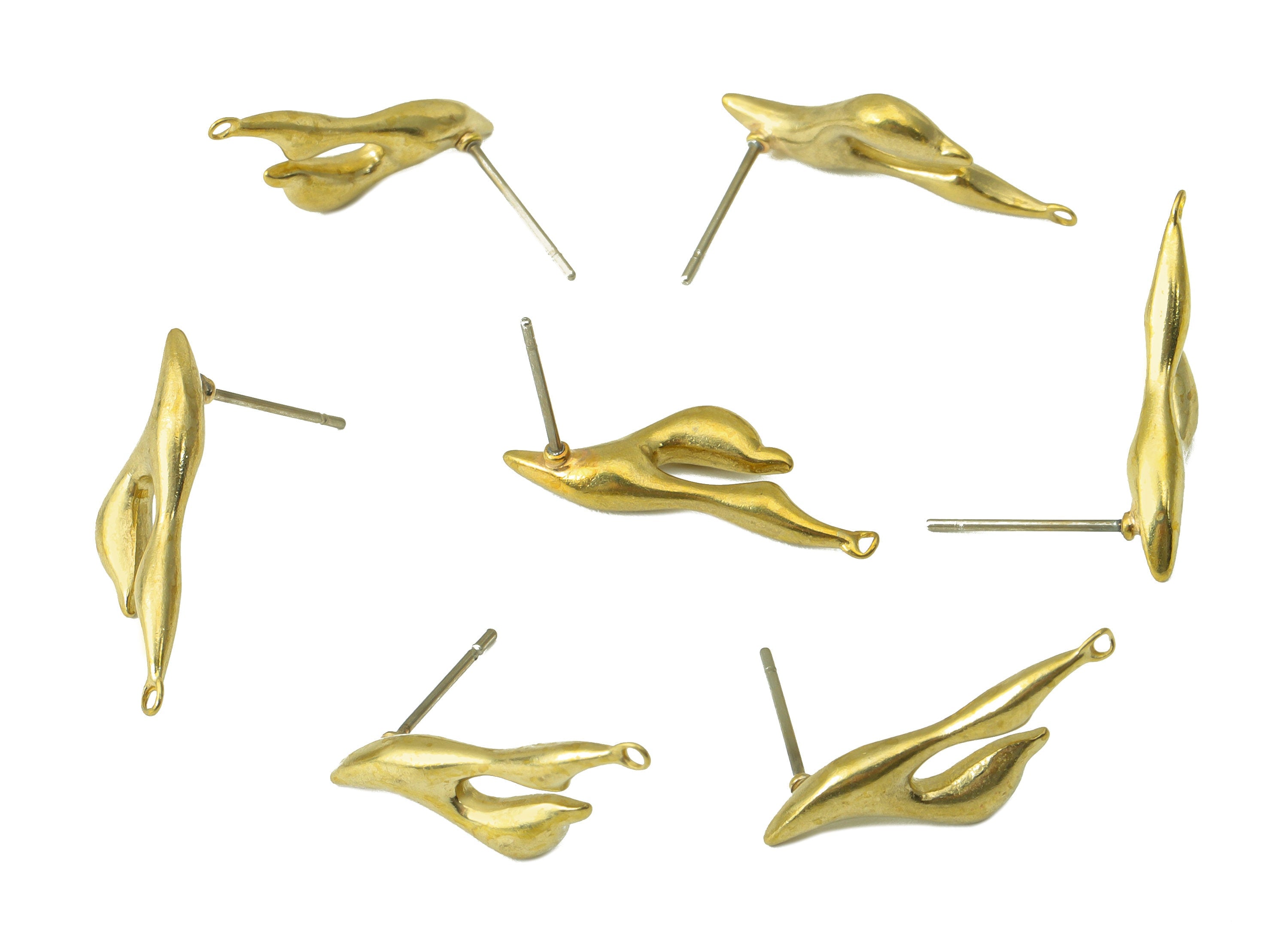 Brass Irregular Earring Stud - Melting Fly Earring Post - Burning Earring Post with Loop - Jewelry Supplies-22.82x8.05x3.27mm - PP8473 - DOMEDBAZAAR