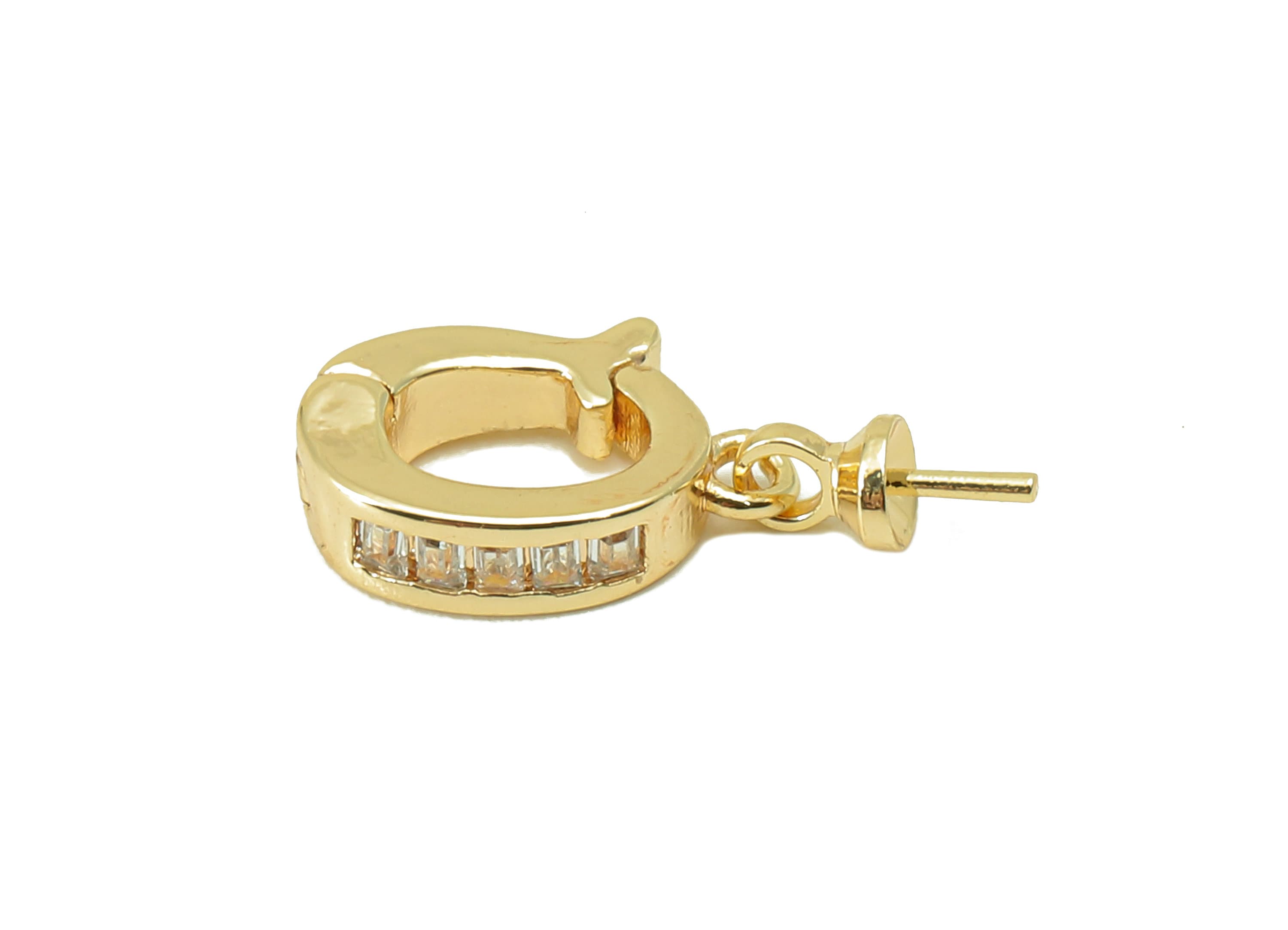 Brass Hoop Clasp - Brass Cubic Zirconia Clasp - Brass CZ Clasp For Pearl - 18K Real Gold Plated - 15.66x7.32x1.18mm- RGP5979 - DOMEDBAZAAR