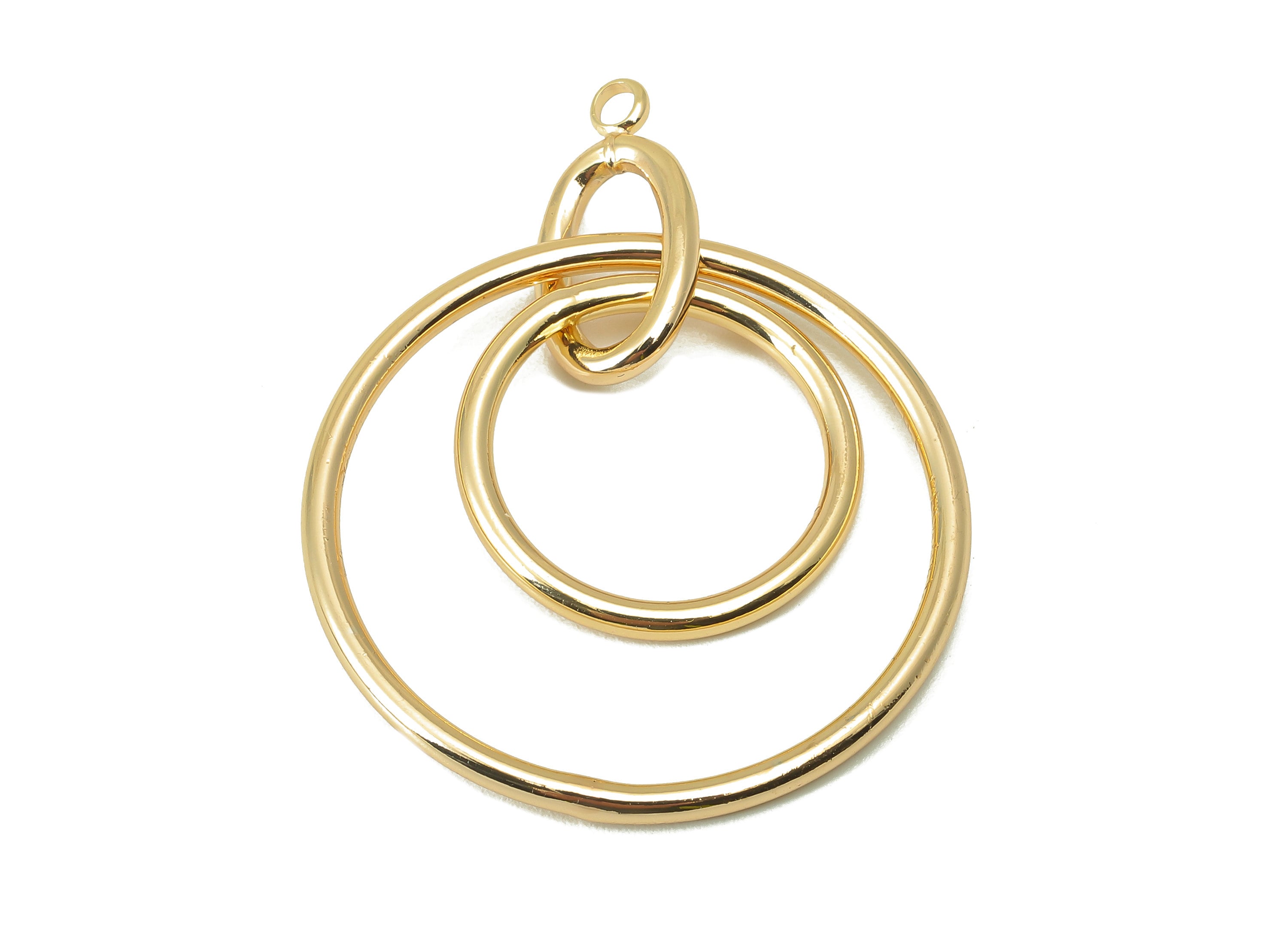 Brass Round Earring Charm - Brass Double Circle Charm - Round Links Pendant - For Necklace - 18K Real Gold Plated -46x33.68x1.96mm- RGP6017 - DOMEDBAZAAR