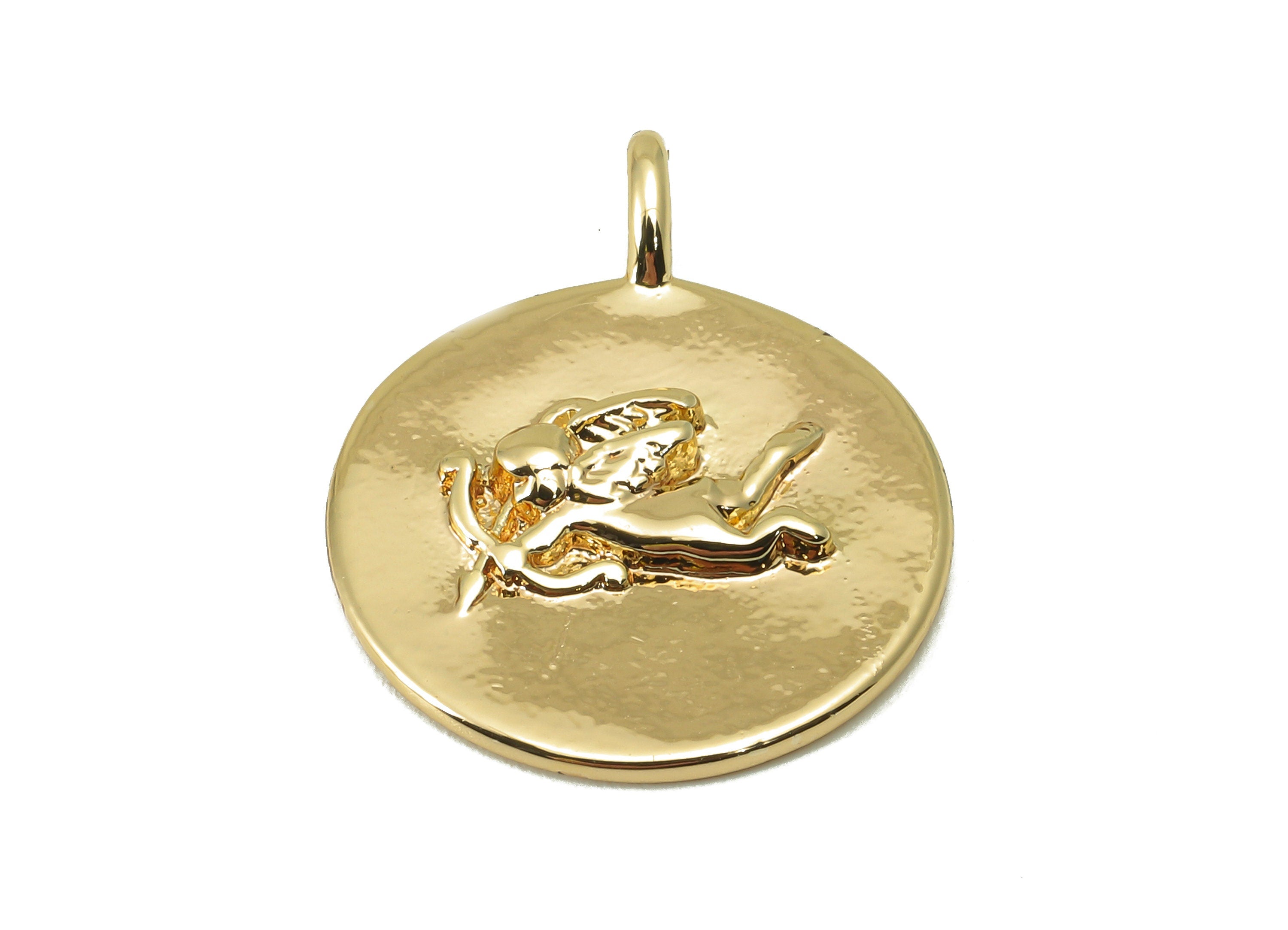 Brass Round Earring Charm - Brass Cupid Charm - Brass Goddess of Love Pendant - For Necklace - 18K Real Gold Plated -23.56x18.7x3mm- RGP6029 - DOMEDBAZAAR