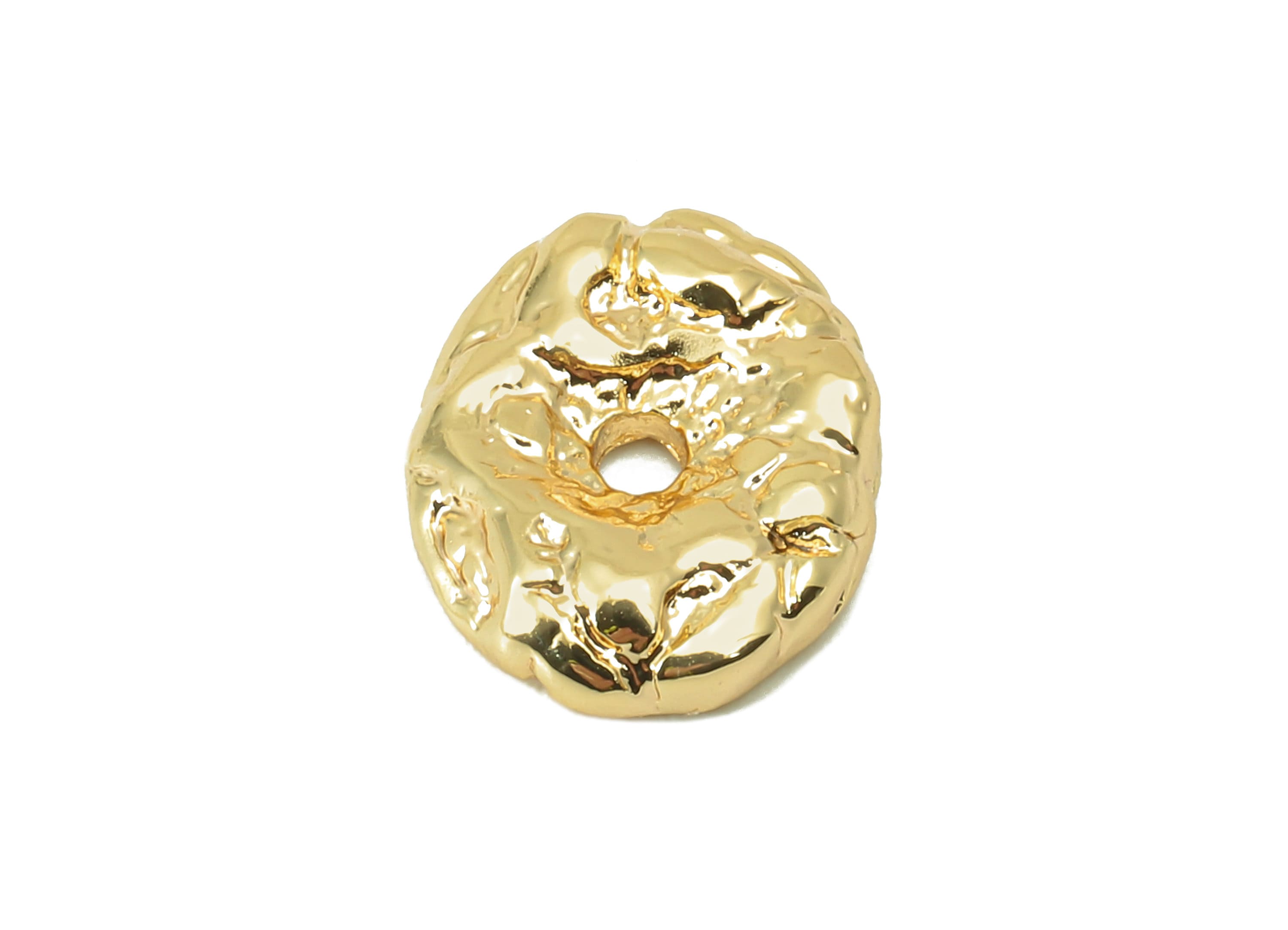 Brass Ellipse Spacer Bead - Brass Cubic Textured Charm -Brass Textured Pendant - For Necklace - 18K Real Gold Plated - 14x11x 3.25mm-RGP6075 - DOMEDBAZAAR