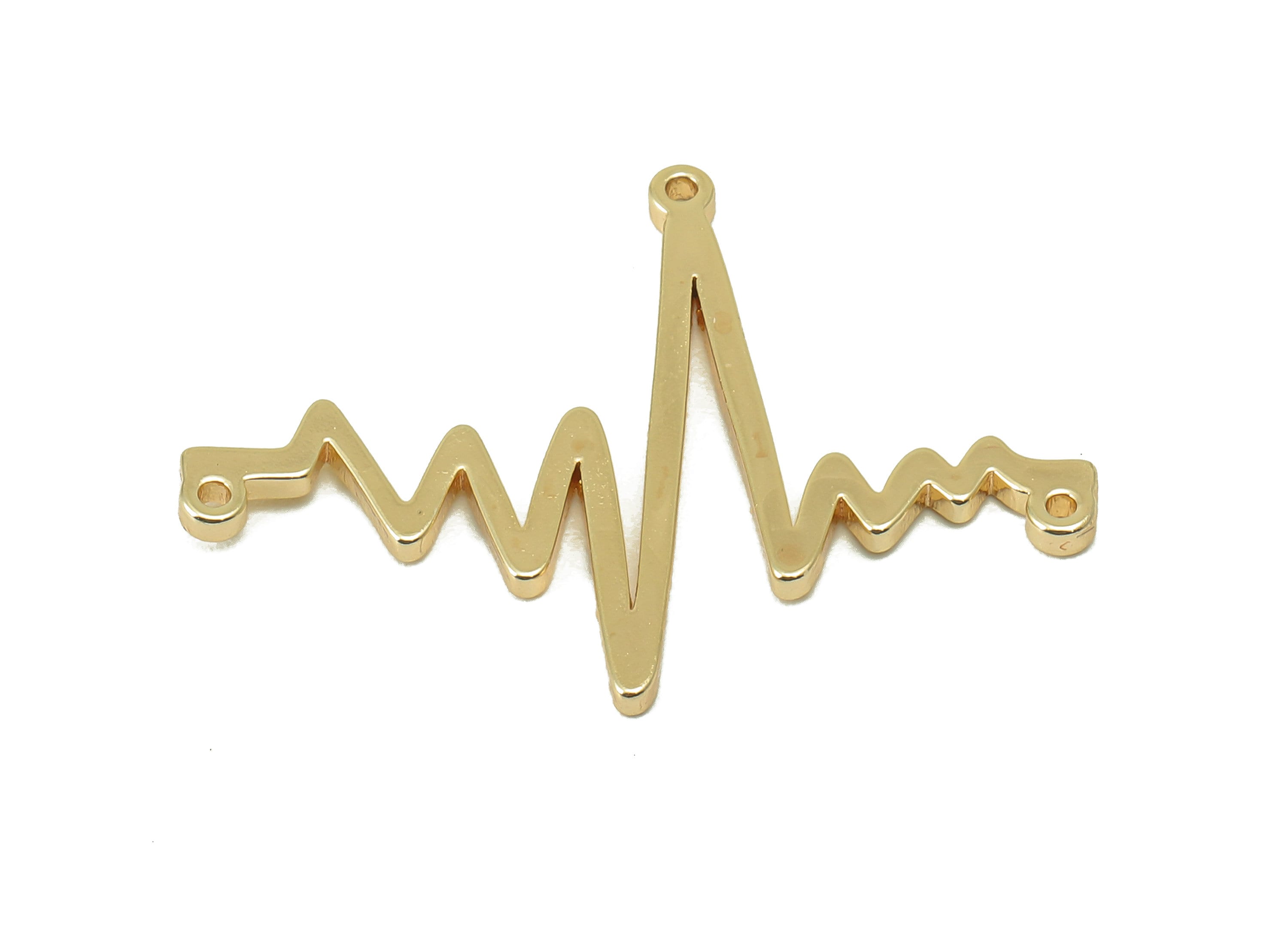 Brass Electrocardiogram Connector - Brass Wavy Pendant - Lightning Charm for Necklace -For Bracelet-18K Real Gold Plated -31x23x1mm- RGP6081 - DOMEDBAZAAR