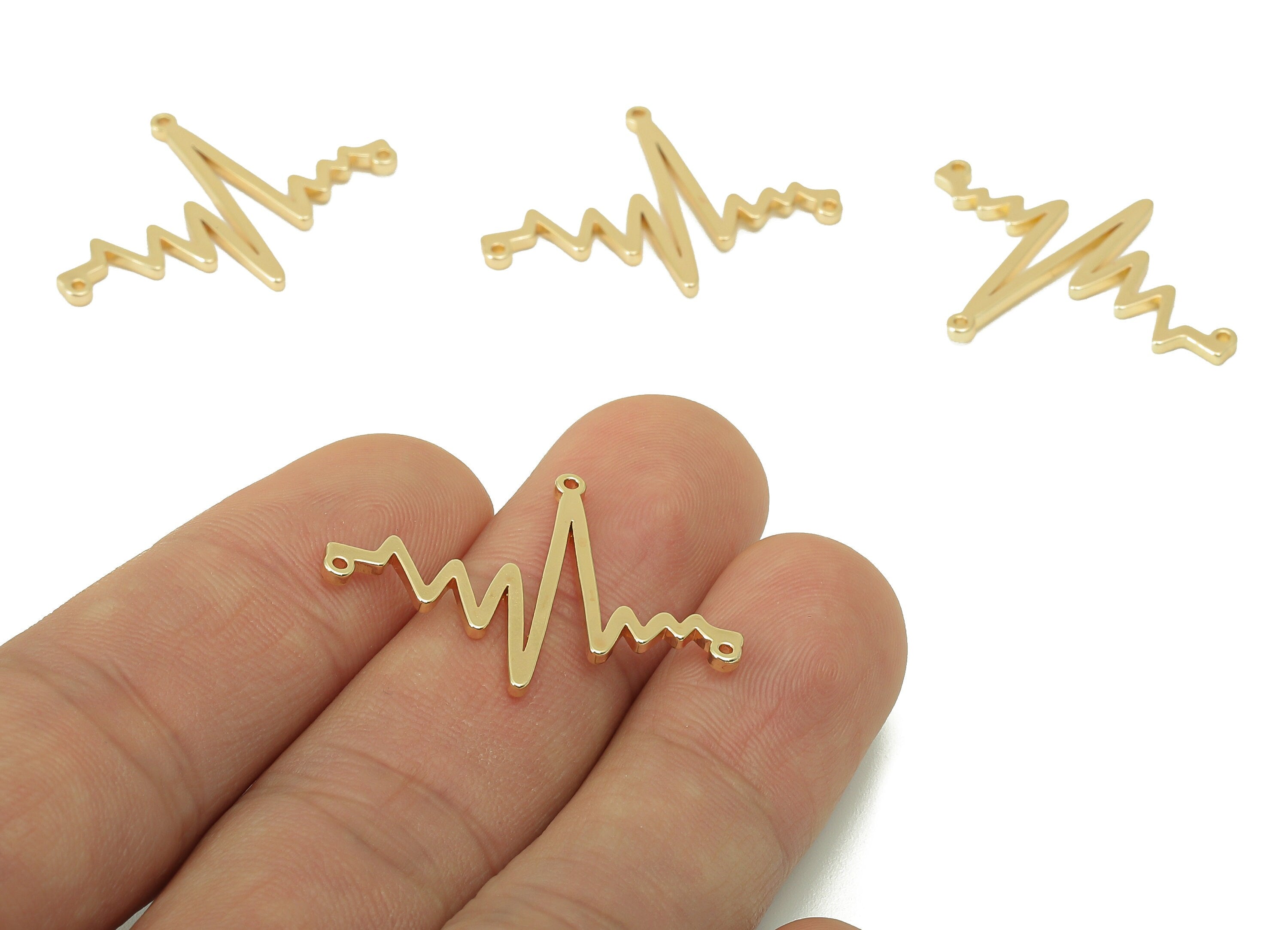 Brass Electrocardiogram Connector - Brass Wavy Pendant - Lightning Charm for Necklace -For Bracelet-18K Real Gold Plated -31x23x1mm- RGP6081 - DOMEDBAZAAR