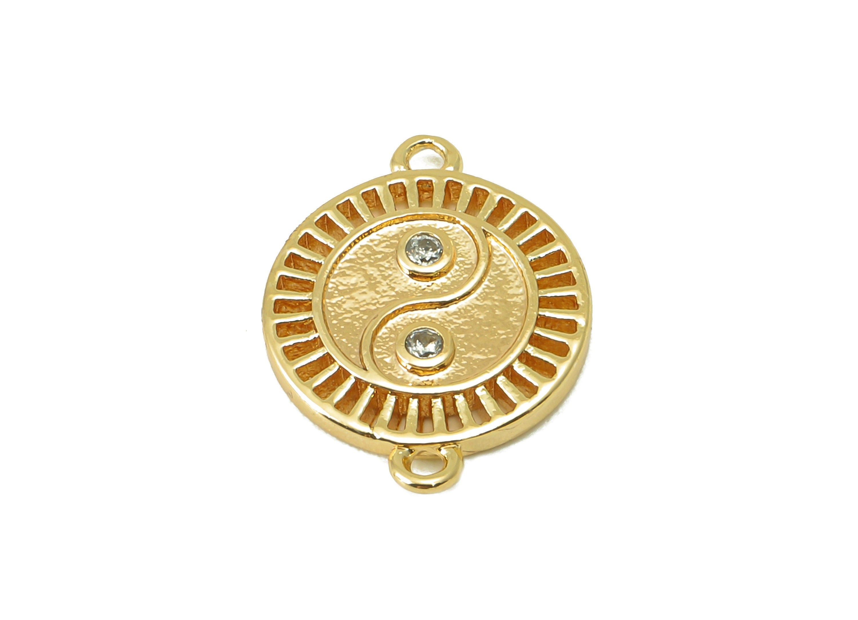 Brass yin yang Earring - Brass Gold yin yang Connector - Cubic Zircon -CZ Necklace Charm - 18K Real Gold Plated -13.72 x 12x 1.41mm-RGP6106 - DOMEDBAZAAR