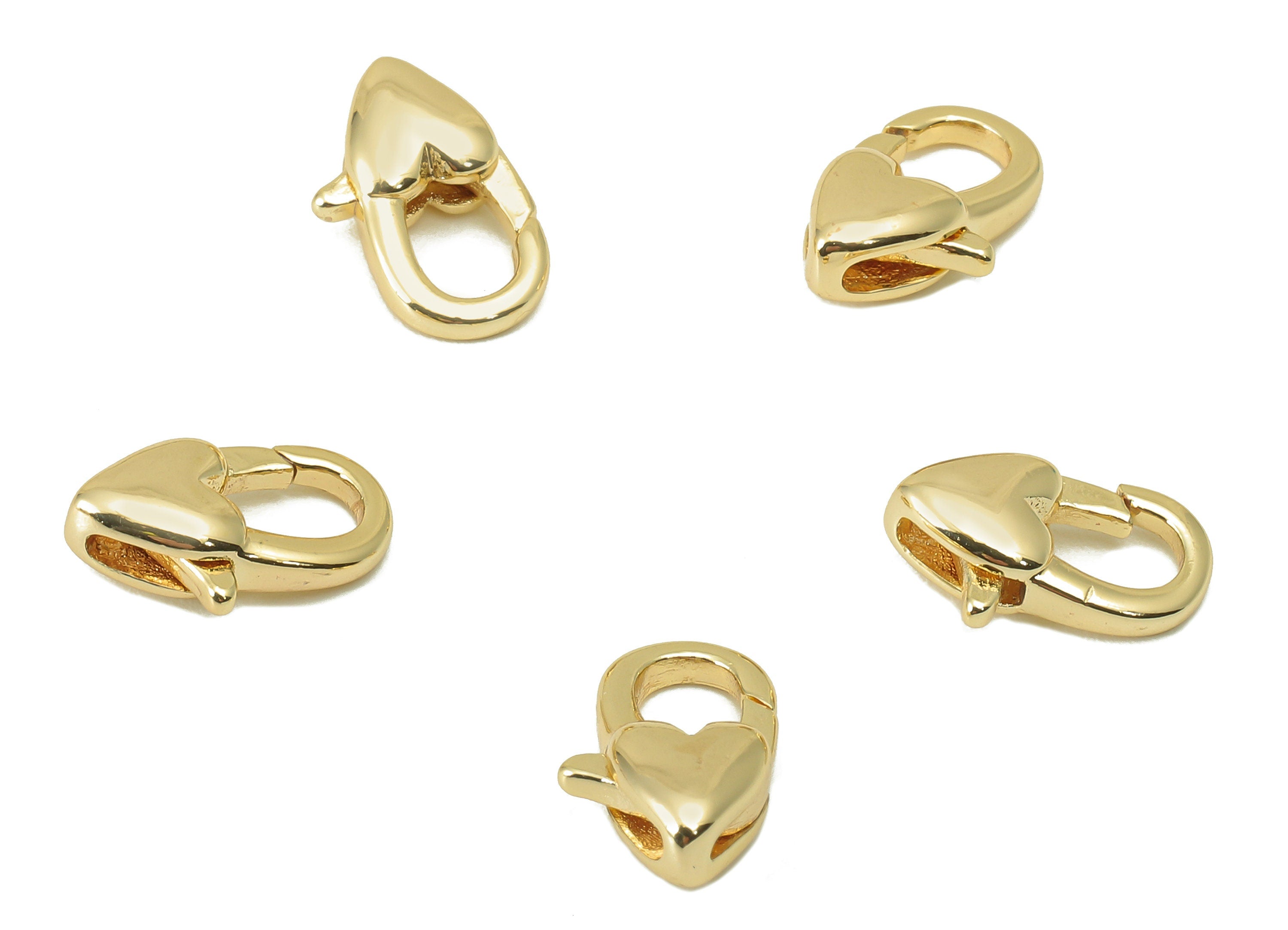 Brass Lobster Clasp - Brass Heart Clasp - Mini Heart Clasp - For Necklace - For Bracelet - 18K Real Gold Plated -15.44x 9.43x4.52mm- RGP6127 - DOMEDBAZAAR