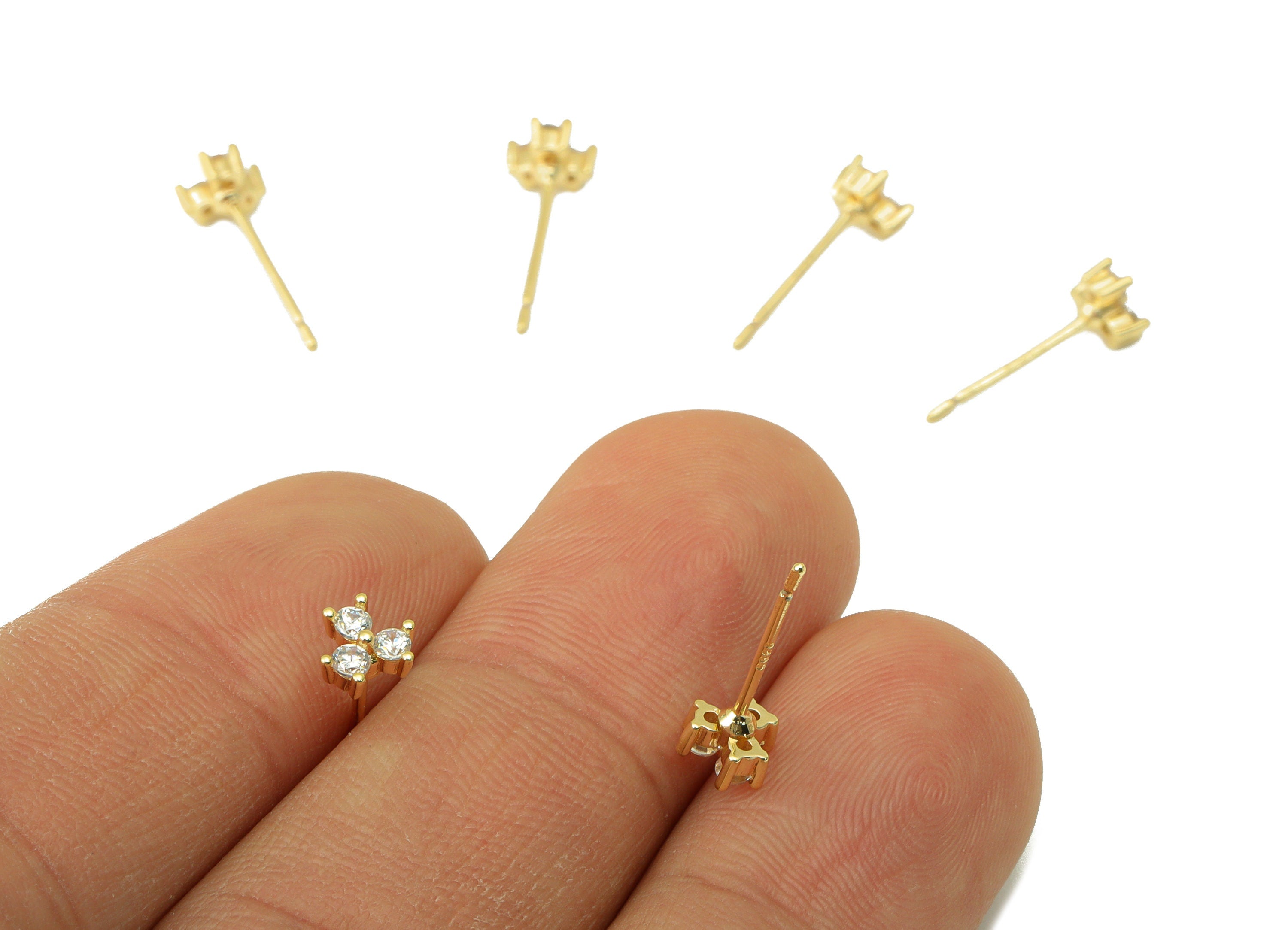 Brass Flower Earring Stud - Brass Cubic Zirconia Earring Post - Mini CZ Post - Stud Earring -18K Real Gold Plated - 4.89x4.89x2mm- RGP6372 - DOMEDBAZAAR