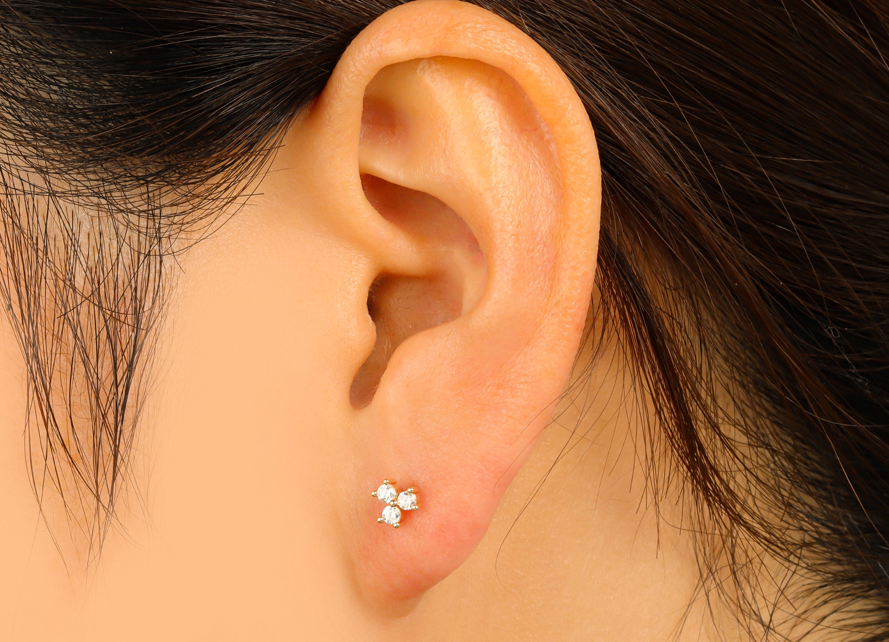 Brass Flower Earring Stud - Brass Cubic Zirconia Earring Post - Mini CZ Post - Stud Earring -18K Real Gold Plated - 4.89x4.89x2mm- RGP6372 - DOMEDBAZAAR