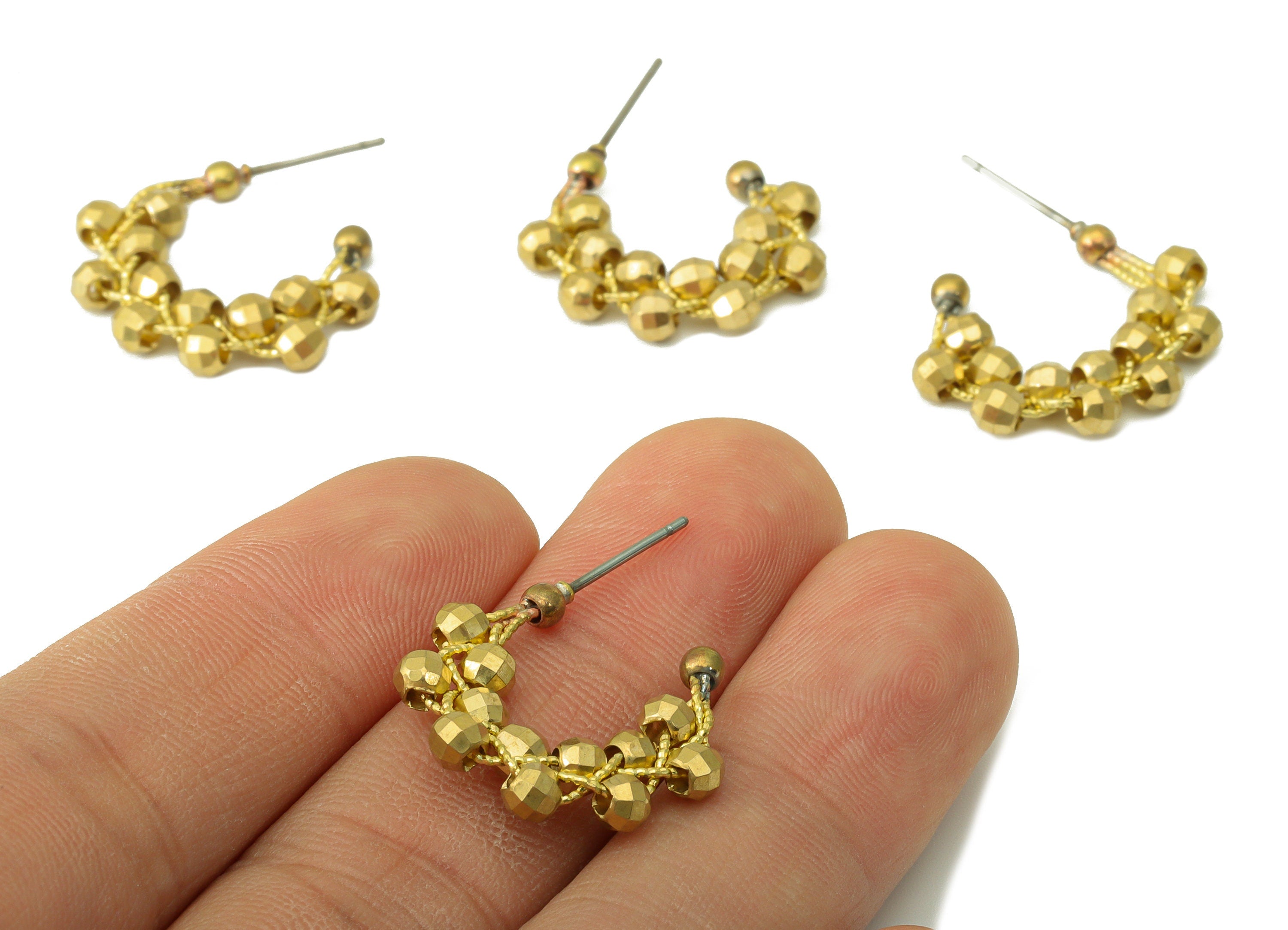 Brass Bead Earring Stud -Raw Brass C Hoop Bead - Wrapping Bead Stud - Beaded Brass Wire Earring Hoop -Jewelry Supplies - 29x22x3.8mm-PP8484 - DOMEDBAZAAR