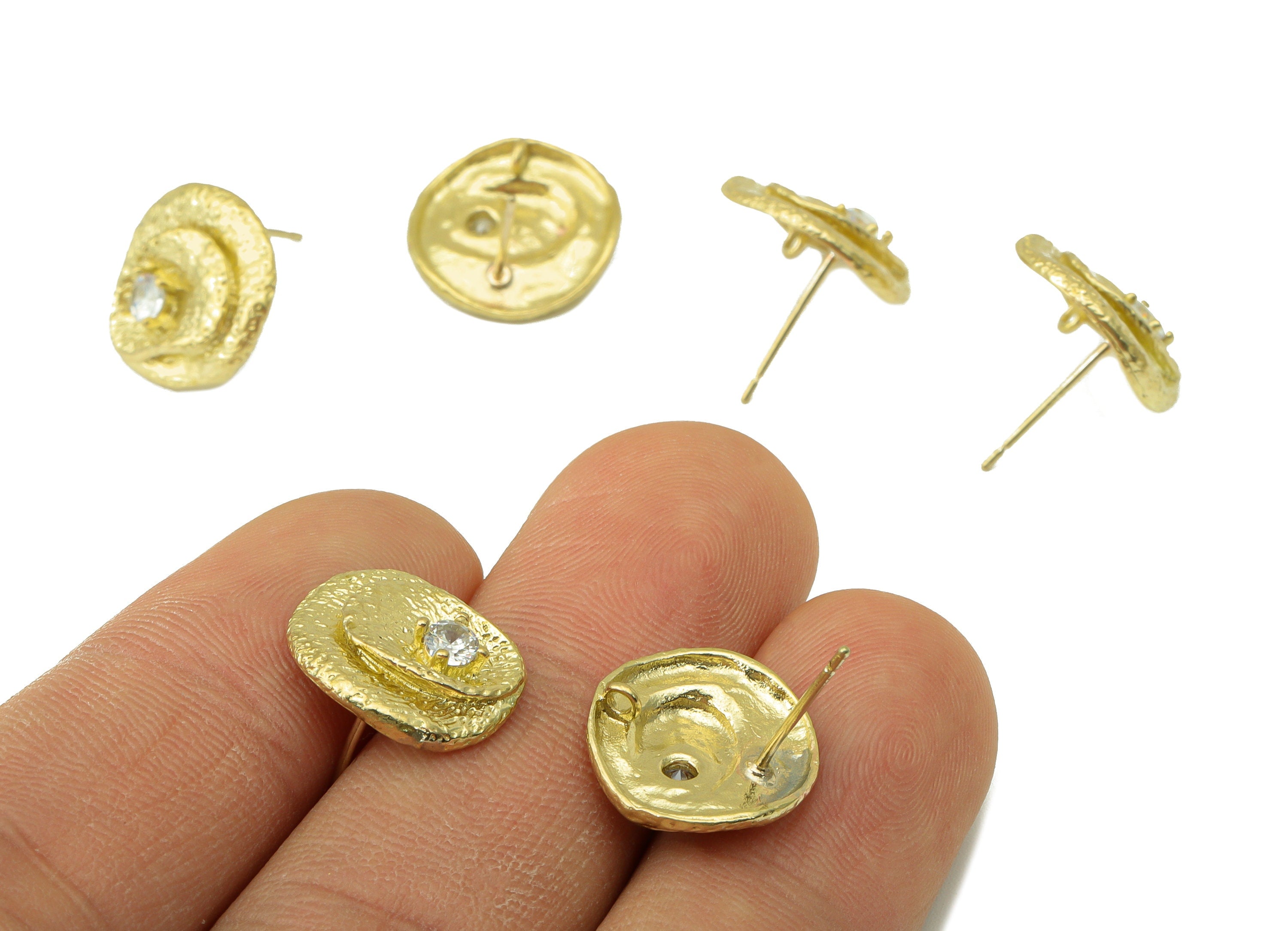 Brass Botanical Earring - Raw Brass Cubic Zircon Earring Stud - Floral Earring Post - Jewelry Supplies - 14x13.98x1.7mm-PP8480 - DOMEDBAZAAR