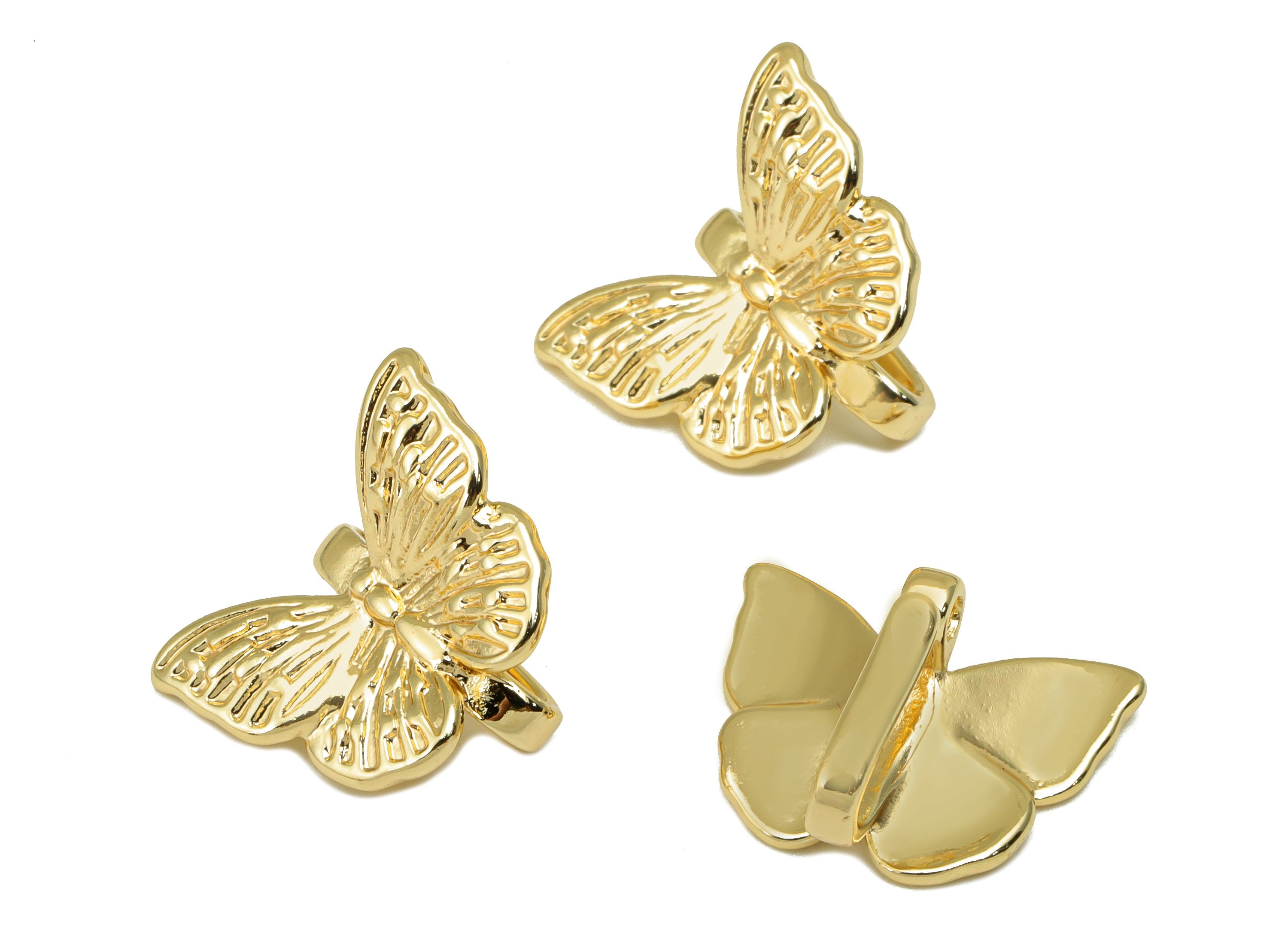 Brass Butterfly Hook - Gold Butterfly Hook with Loop - Brass Animal with Hook - 18k Real Gold Plated - 13.97x 18.65 x 1.46mm- RGP6487 - DOMEDBAZAAR