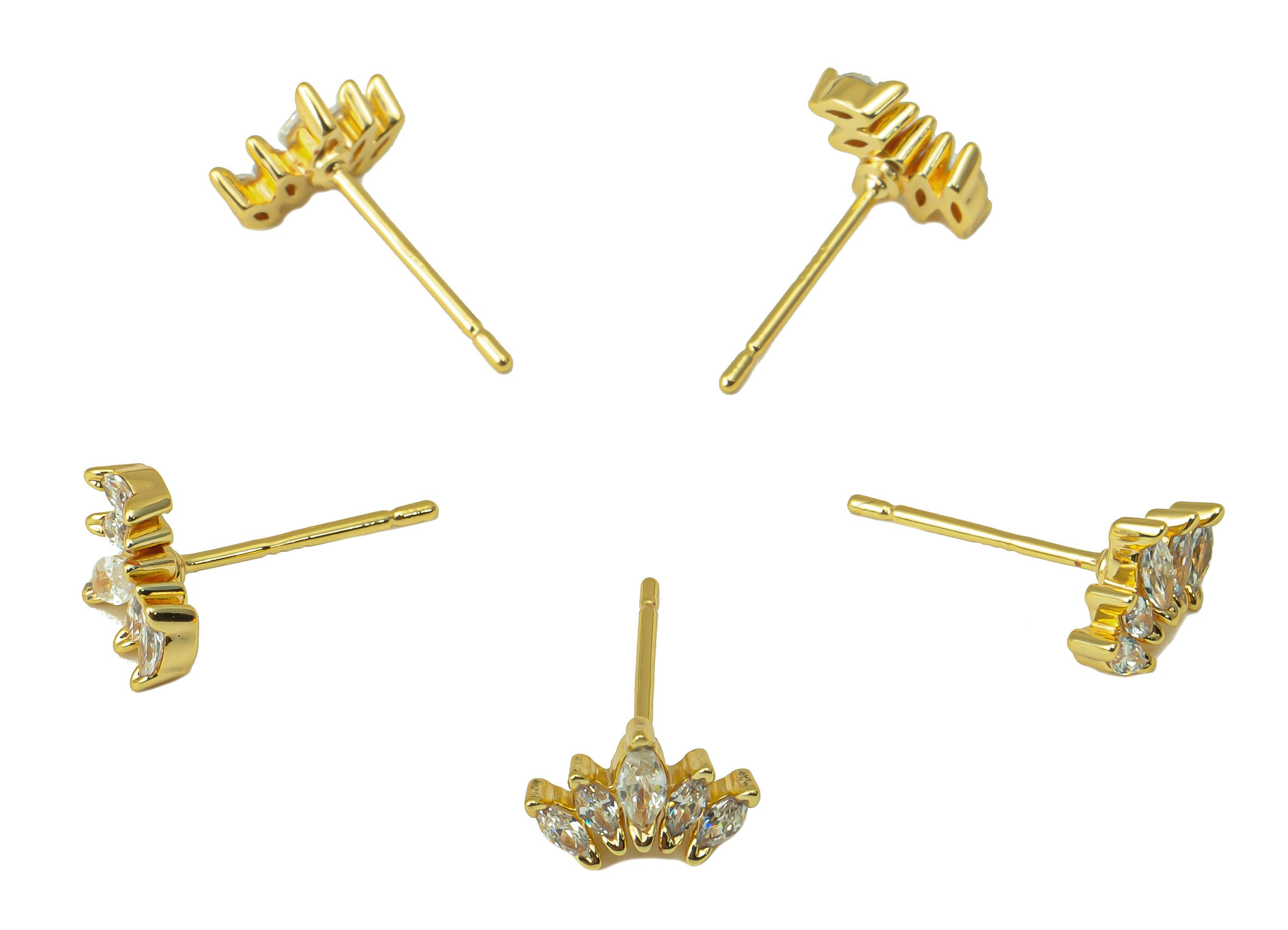 Brass Marquies Earring Stud - Brass Cubic Zirconia Earring Post - CZ Post - Mini CZ Marquies Earring -18K Real Gold Plated -6x9x2mm- RGP6324 - DOMEDBAZAAR