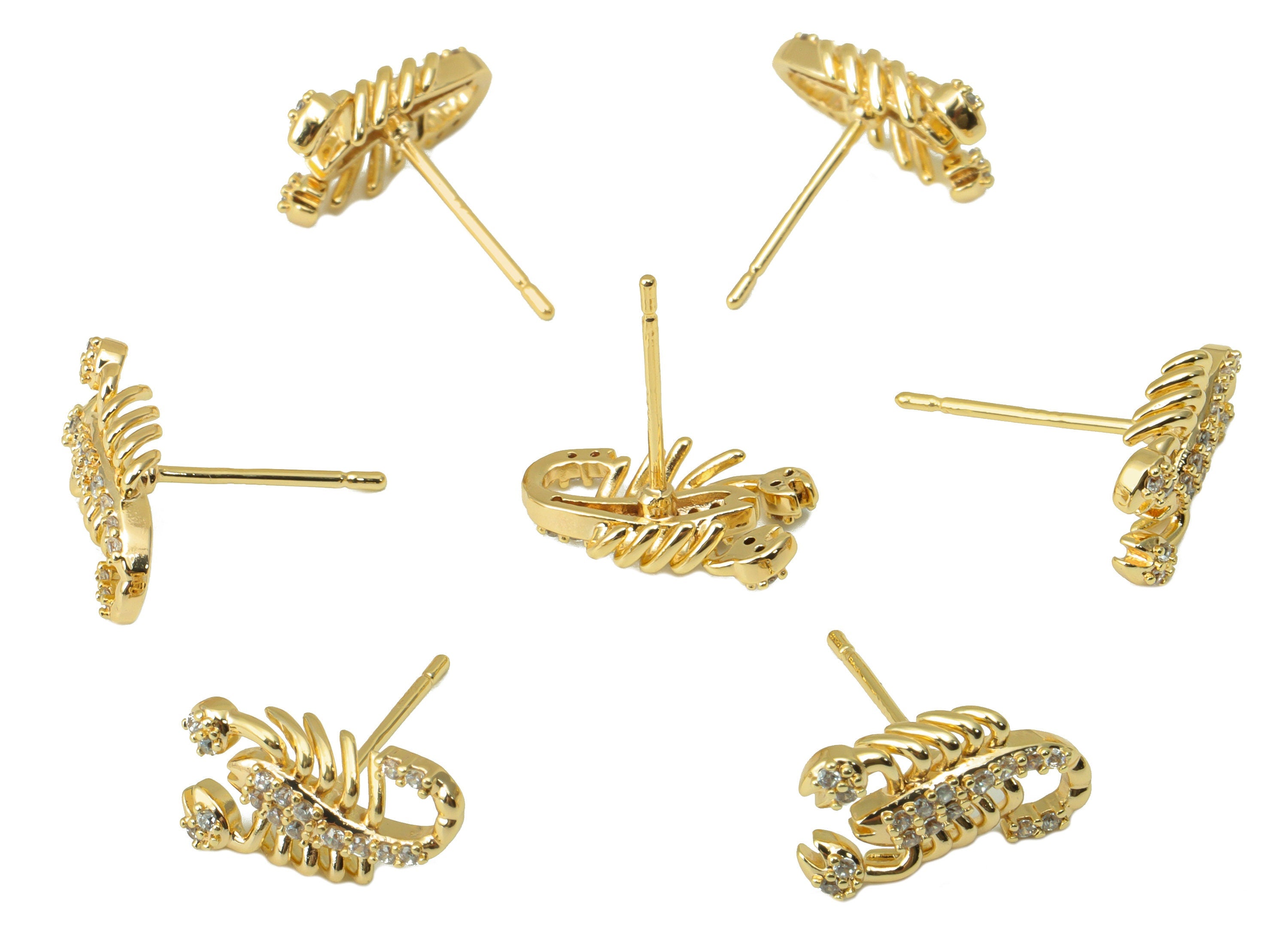 Brass Scorpion Earring Stud - Brass Cubic Zirconia Earring Post -CZ Post - Animal Stud Earring -18K Real Gold Plated - 13x7x3.19mm- RGP6375 - DOMEDBAZAAR