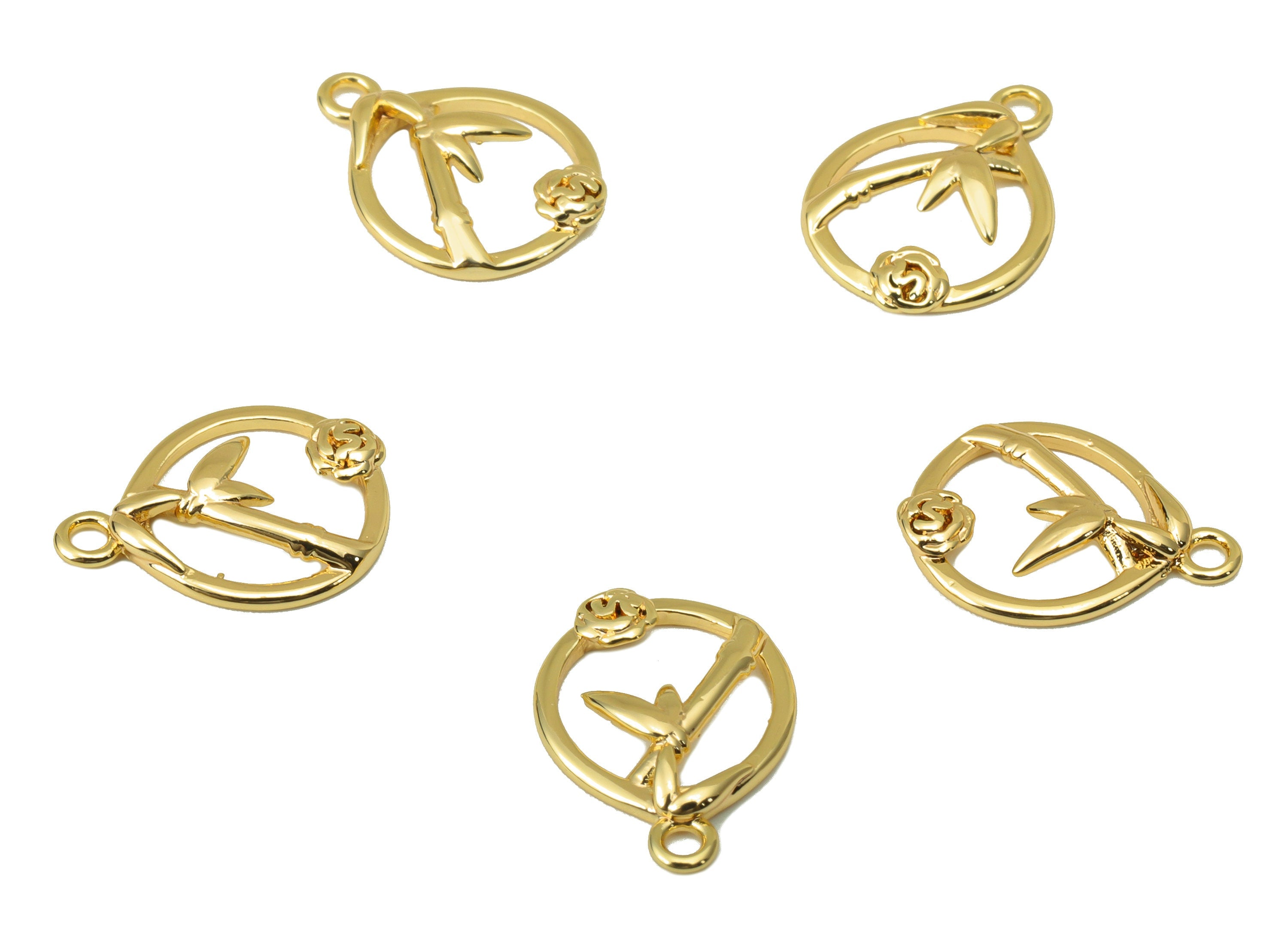 Brass Bamboo Earring Charm - Brass Leaf Earring Charms - Botanical Pendant - for Necklace - 18K Real Gold Plated -14.66x10.85x2.18mm-RGP6321 - DOMEDBAZAAR