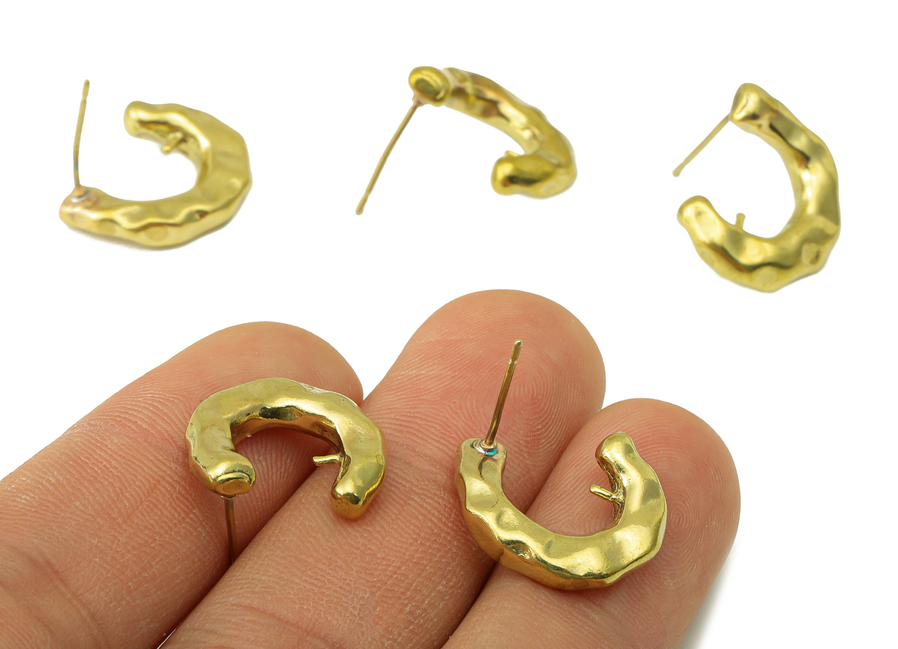 Brass Horseshoe Earring - Raw Brass Open Hoop Earring Stud - Thick Hoop Stud For Pearl - Jewelry Supplies - 19.11x15.65x3.31mm-PP8419 - DOMEDBAZAAR