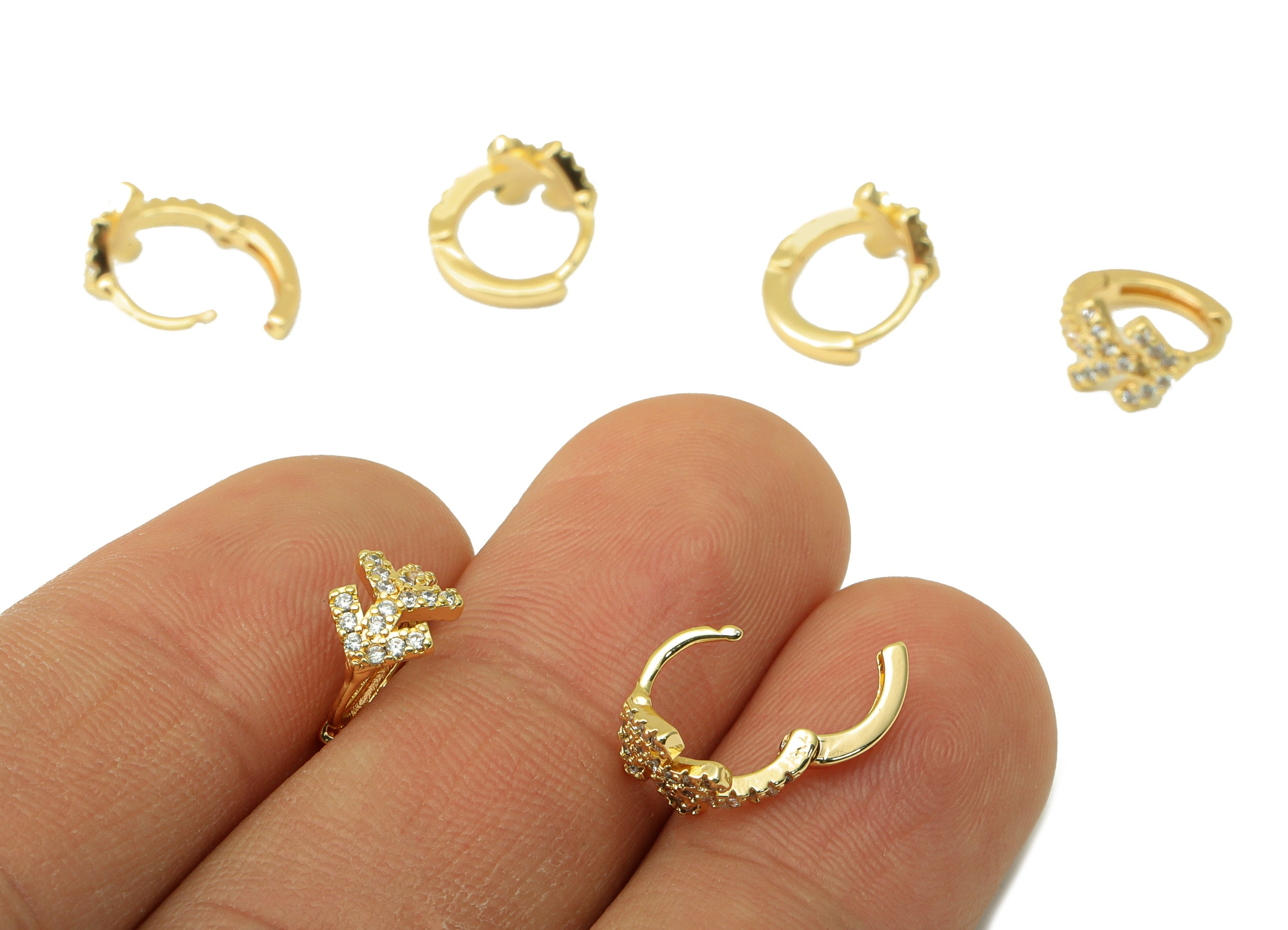 Brass Arrow Clasp - Brass CZ Huggie Hoop Clasp - Cubic Zirconia Circle Hoop Clasp - 18K Real Gold Plated - 10.34x9.07x2.47mm- RGP6368 - DOMEDBAZAAR