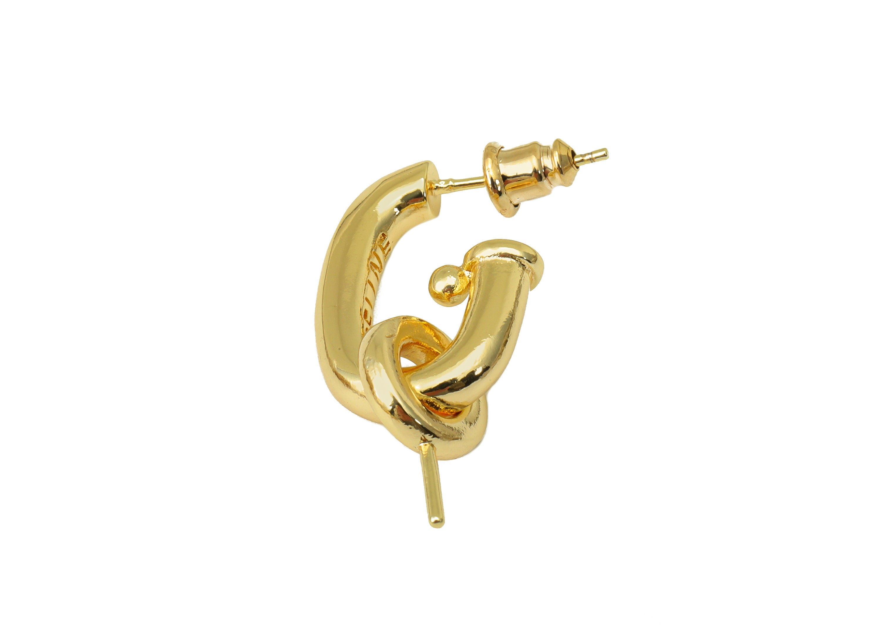 Brass Notch Ellipse Stud - Gold Waterpipe Earring for Pearl - Circle Post -Open Hoop Stud for Bead -18K Real Gold Plated -24x16x4mm- RGP6413 - DOMEDBAZAAR