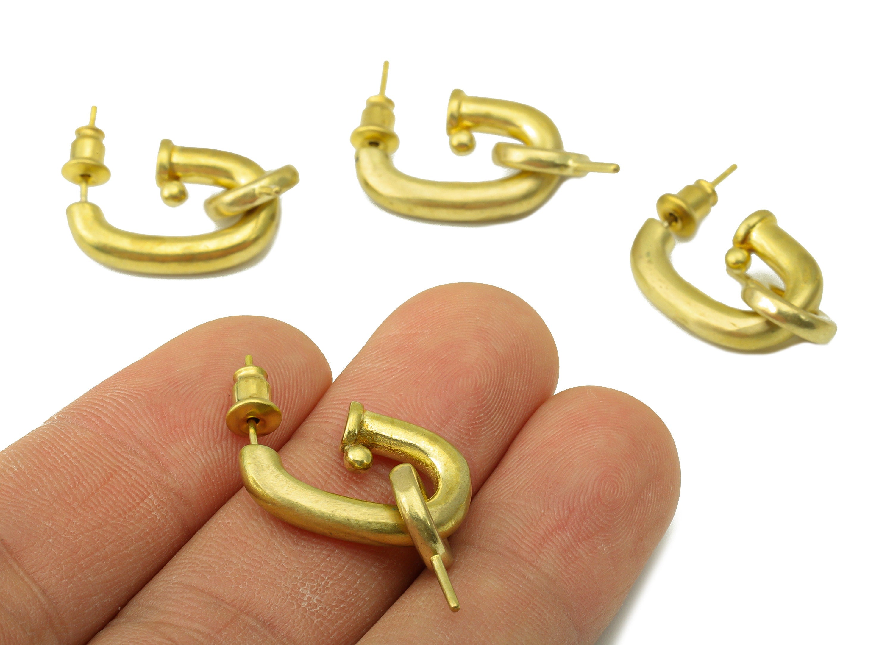 Brass Waterpipe Earring Post - Raw Brass Earring For Pearl - Earring Post For Bead - Jewelry Supplies - 21.96x17.88x3.76mm-PP8485 - DOMEDBAZAAR