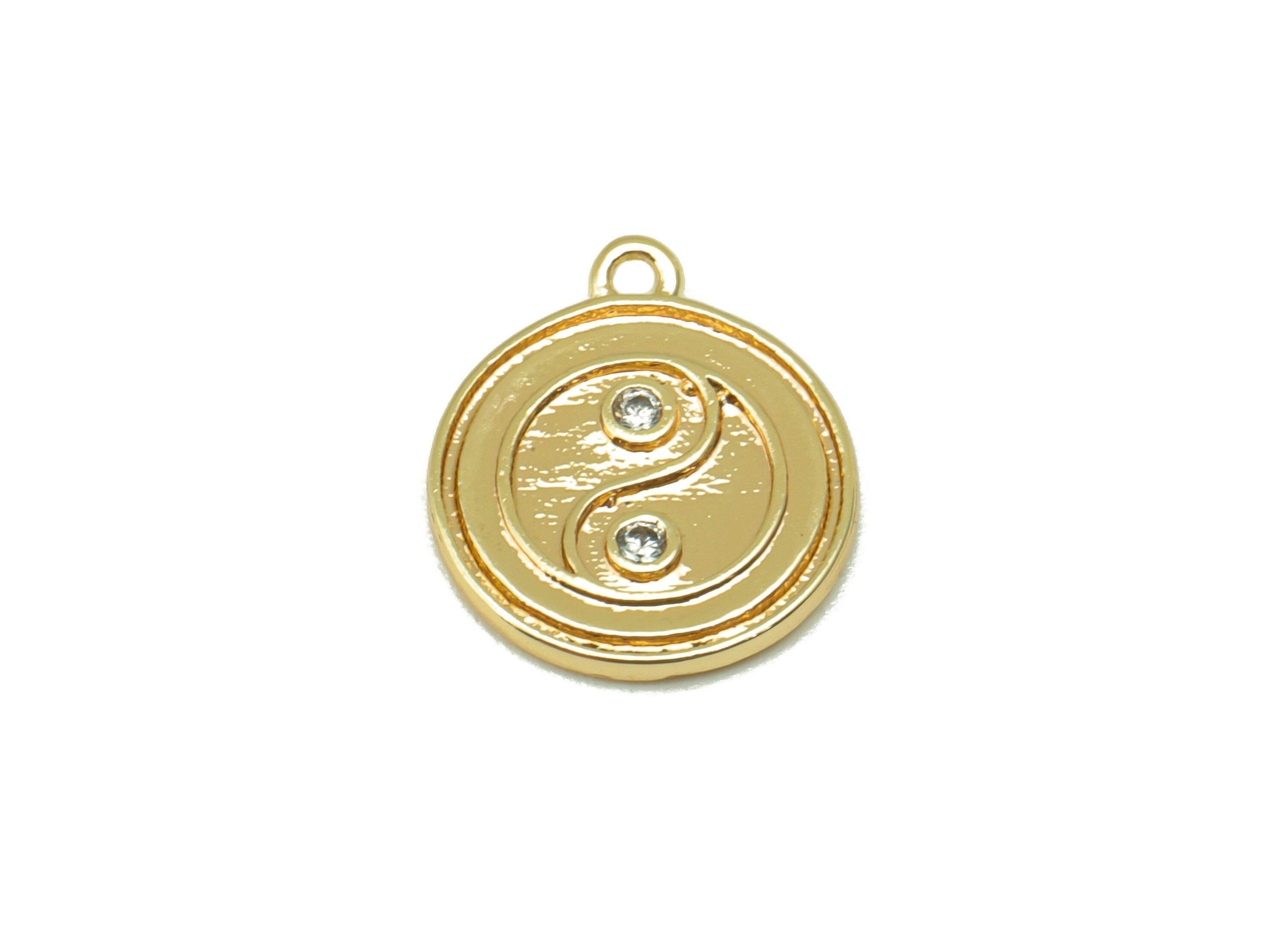 Brass yin yang Earring - Brass Gold yin yang Pendant - Cubic Zircon -CZ Necklace Charm -18K Real Gold Plated - 14.22x12.28x 1.58mm- RGP6510 - DOMEDBAZAAR