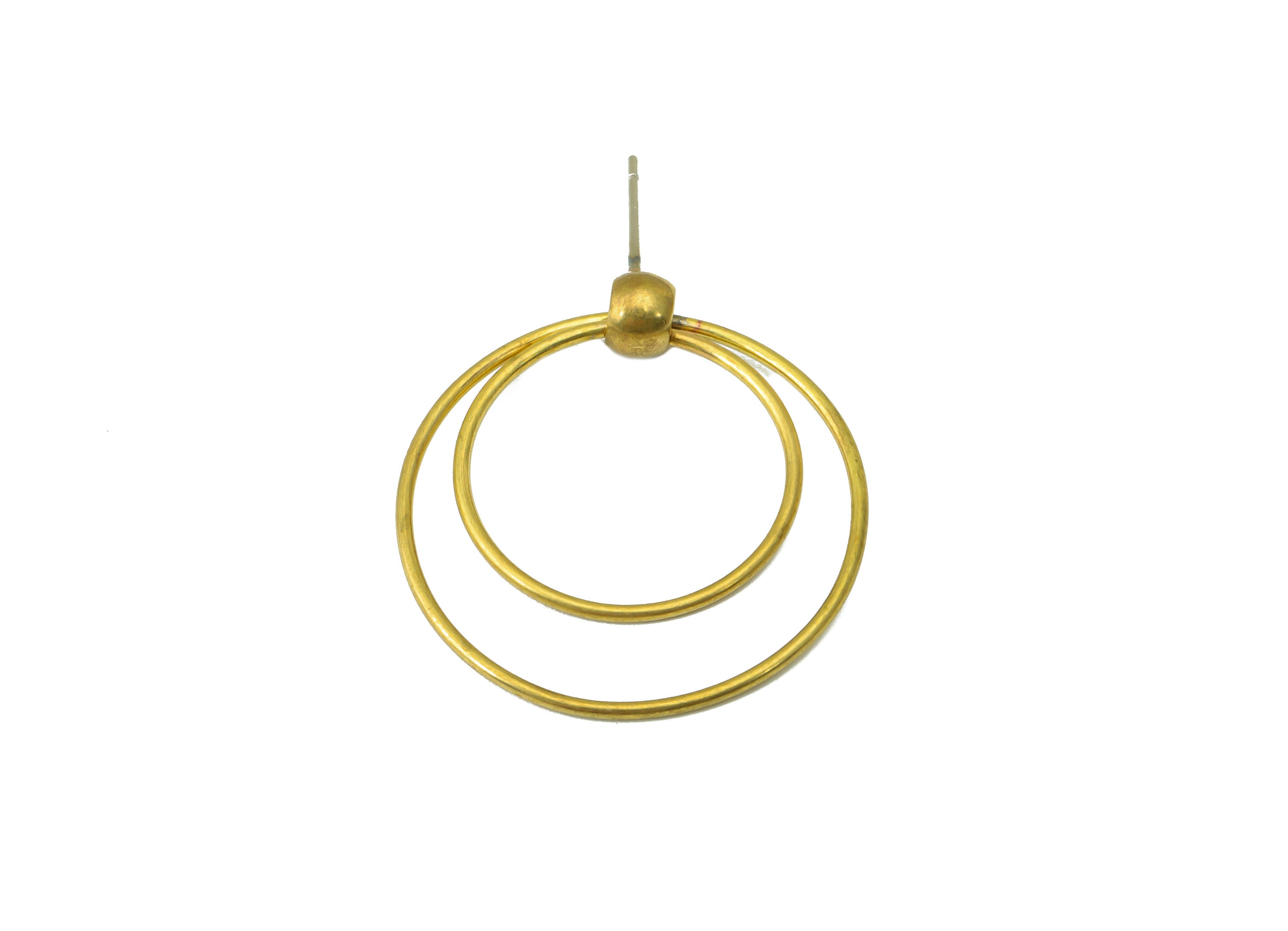 Hoop Ball Stud Earring - Raw Brass Earring Post - Double Ring Earring Post - Rings Ball Stud Earring - Jewelry Supplies - 27x26x1mm - PP8420 - DOMEDBAZAAR