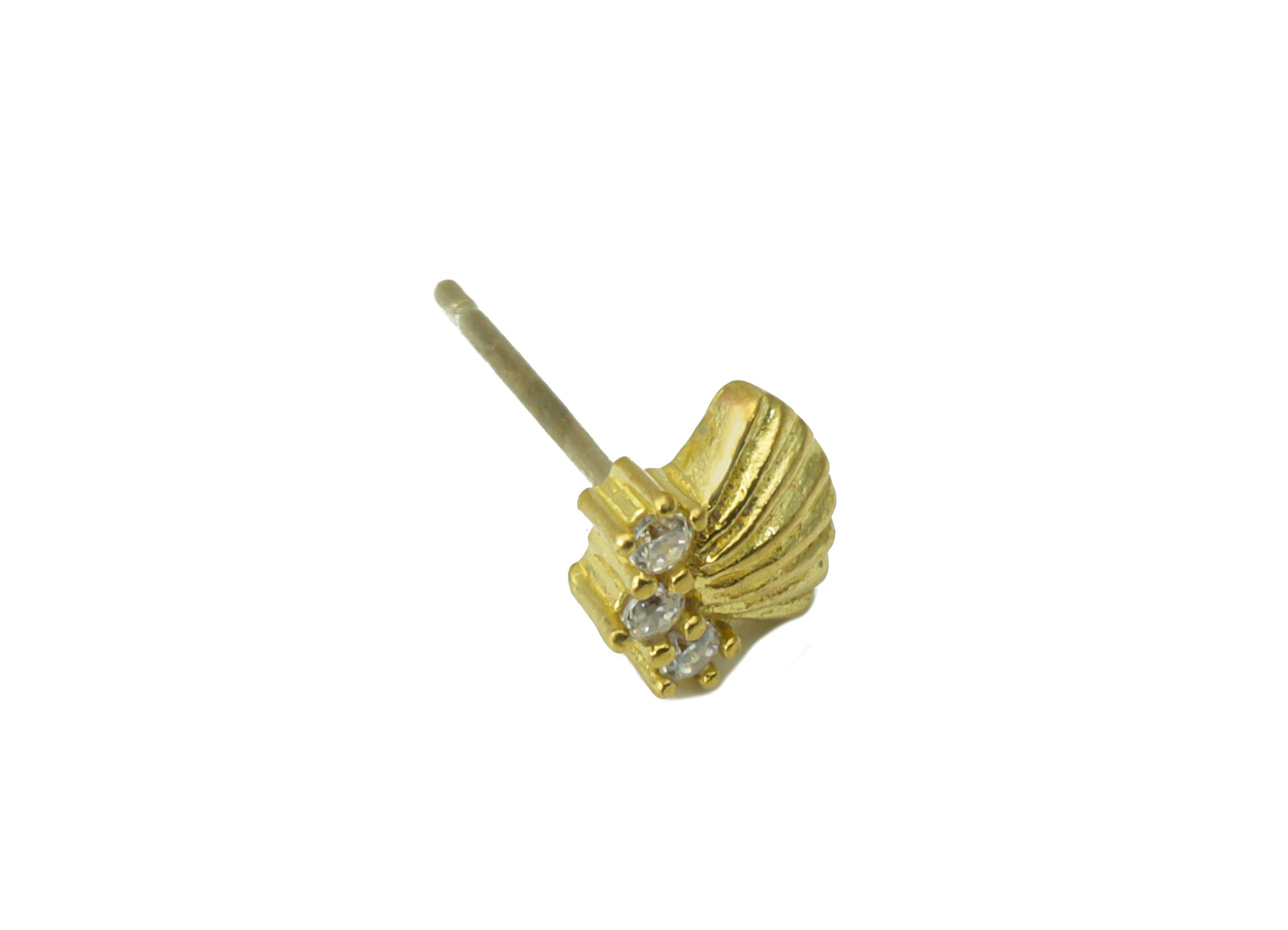Mussel Shell Brass Earring - Raw Brass Seashell Stud Earring - Cubic Zircon Earring Stud - Jewelry Supplies - 6.79x6.22x2.96mm-PP8426 - DOMEDBAZAAR
