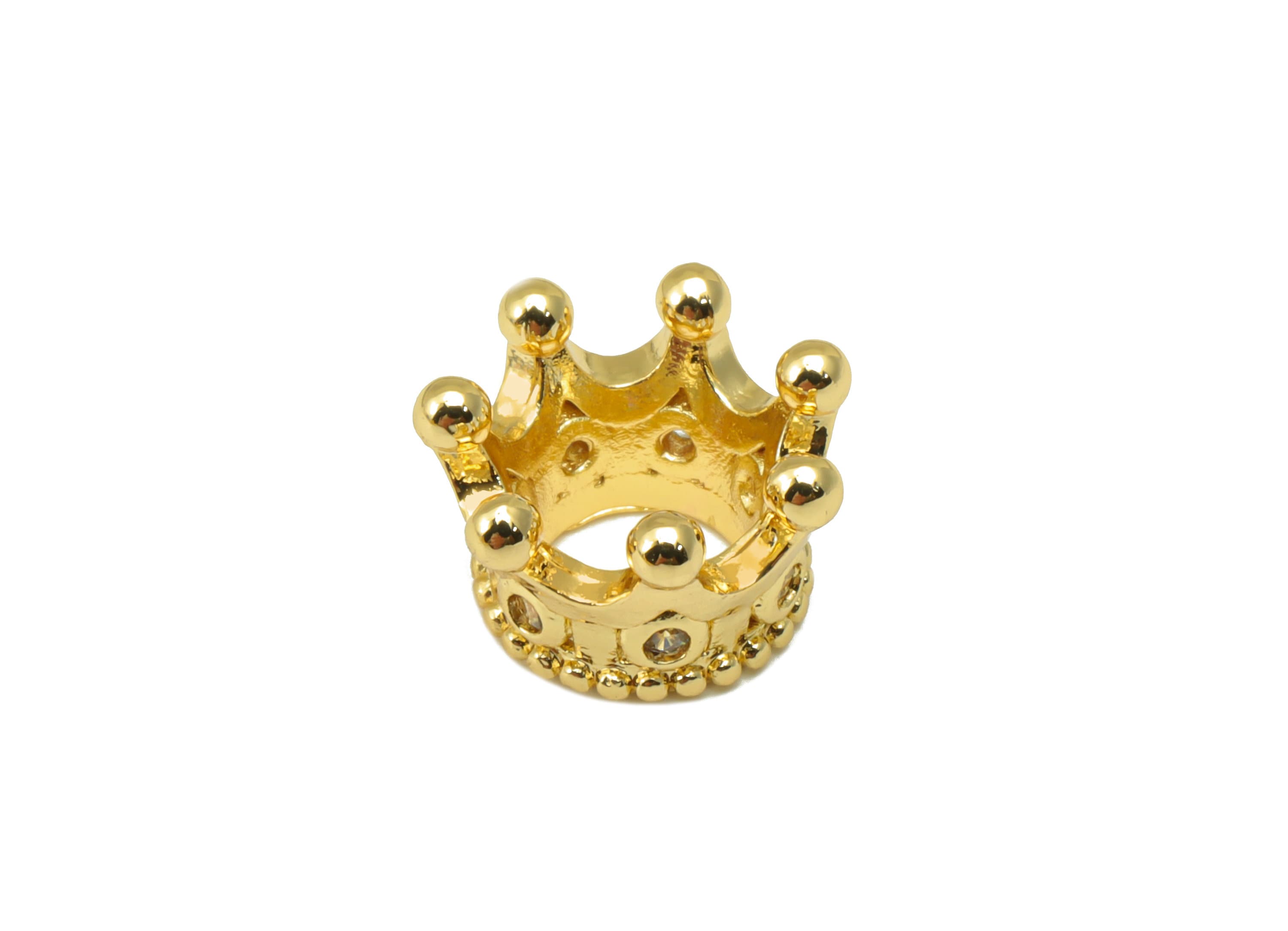 Brass Crown Bead - Brass Cubic Zirconia Hollow Pendant - CZ Crown For Necklace Spacer - 18K Real Gold Plated -11.56x7.28x 1.58mm - RGP6677 - DOMEDBAZAAR