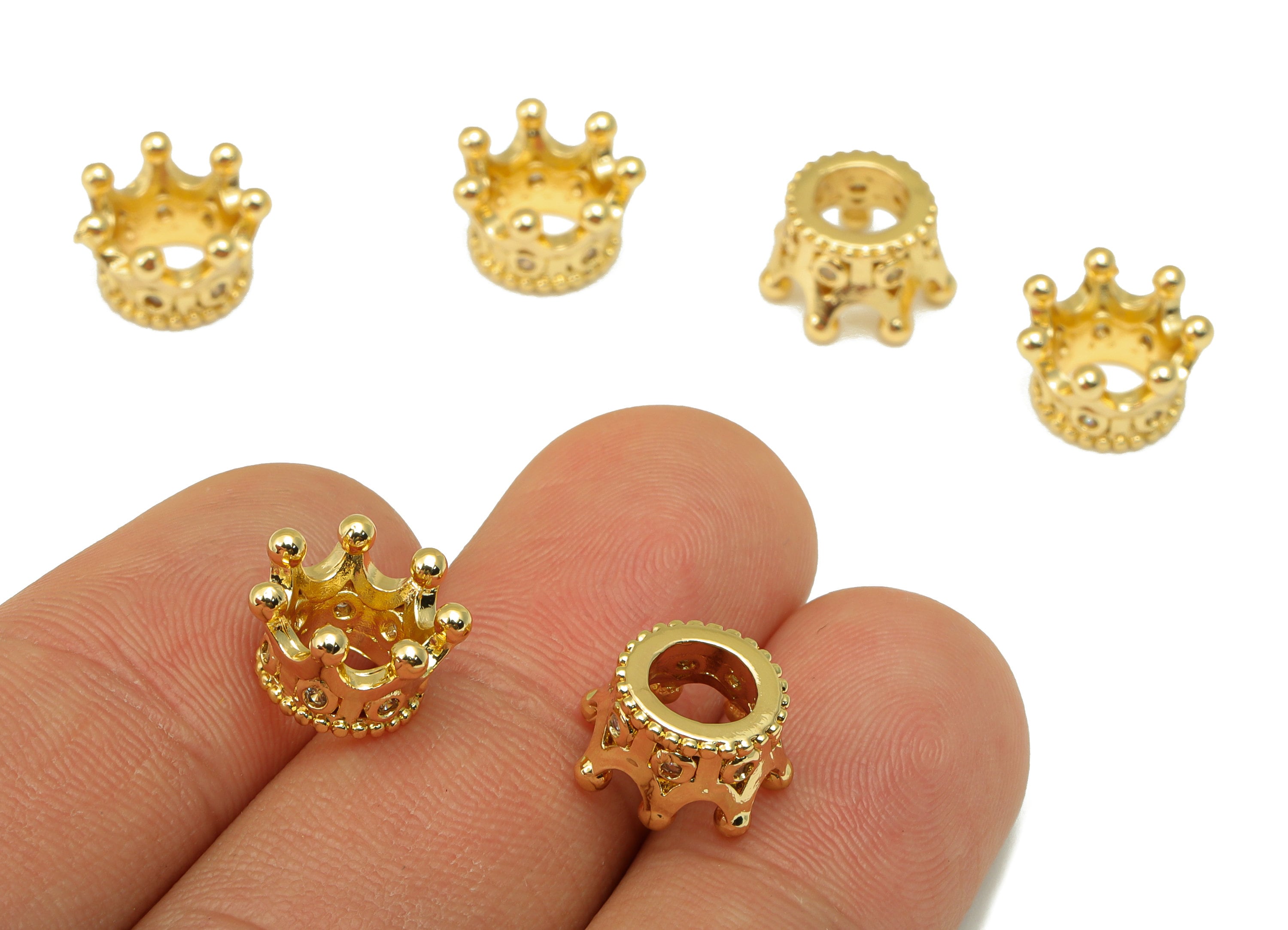 Brass Crown Bead - Brass Cubic Zirconia Hollow Pendant - CZ Crown For Necklace Spacer - 18K Real Gold Plated -11.56x7.28x 1.58mm - RGP6677 - DOMEDBAZAAR