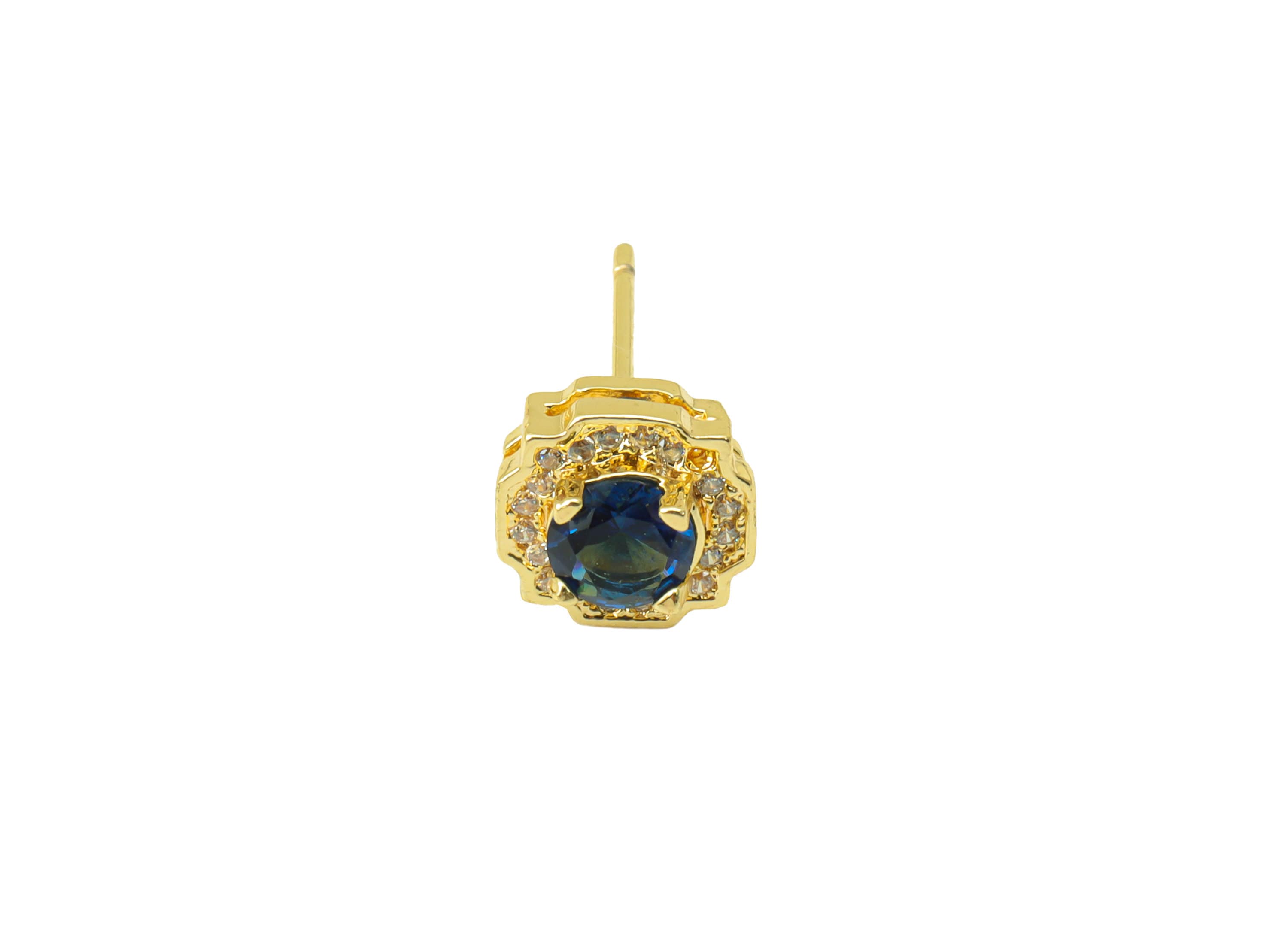 Brass Blue Earring Stud - Brass Round Earring Post - Circle Earring Post -Cubic Zirconia Stud -18K Real Gold Plated - 8x8x5.01mm- RGP6442 - DOMEDBAZAAR