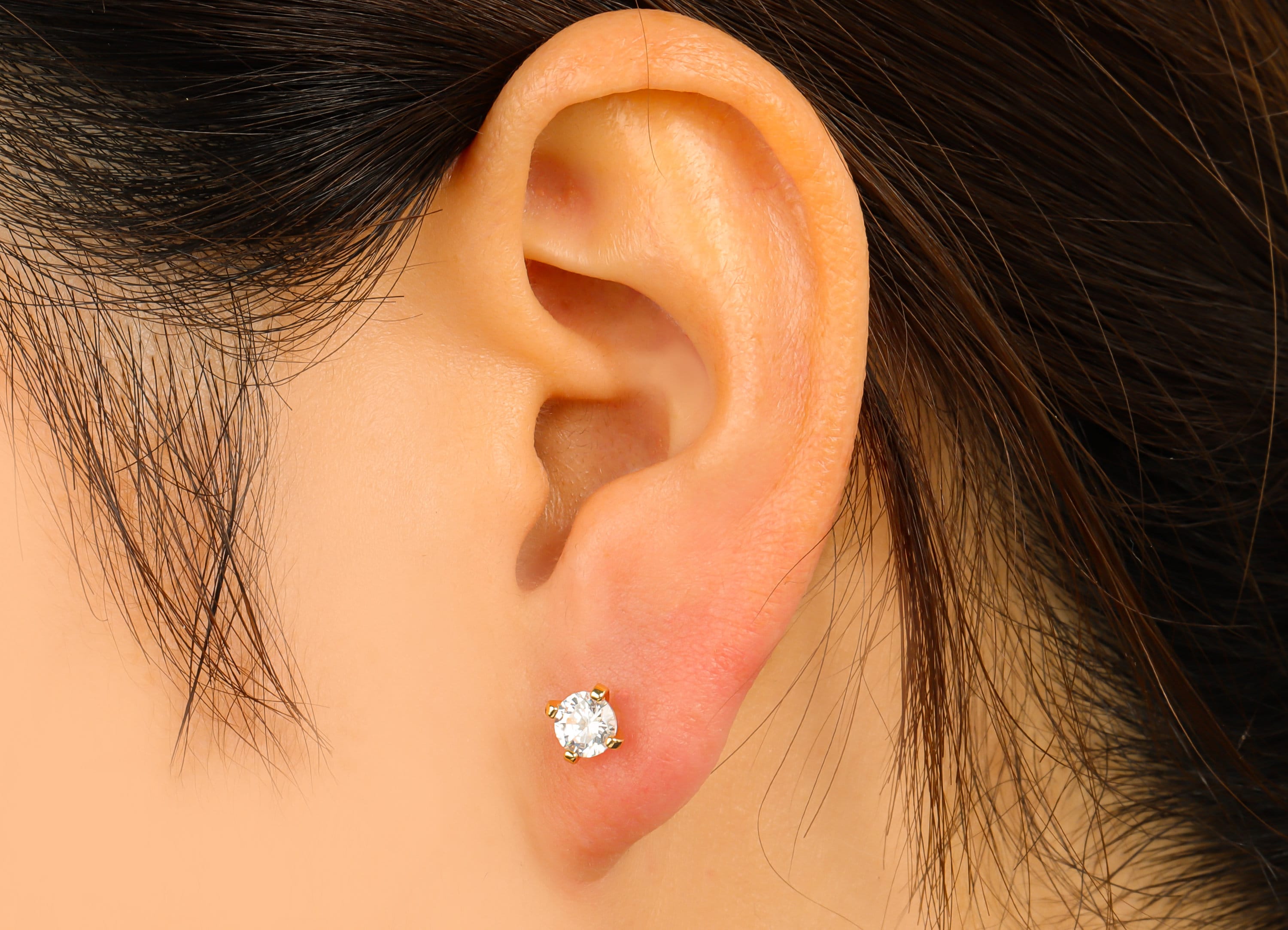 Brass Round Earring Stud - Brass CZ Earring Post - Minimalist Earring - Cubic Zirconia Stud -18K Real Gold Plated - 5.2x5.2x3.64mm- RGP6446 - DOMEDBAZAAR