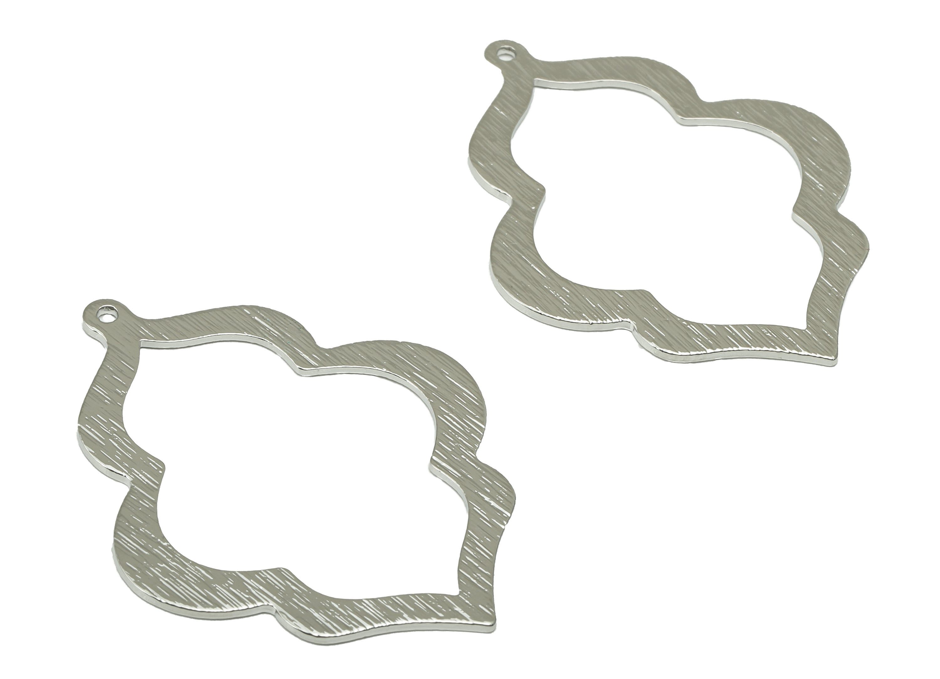 Brass Geometry Earring Charms - Brass Textured Geometry Pendant - Earring Findings - Silver Tone Plated Brass - 49.23x38.14x1.02mm - PP1836S - DOMEDBAZAAR